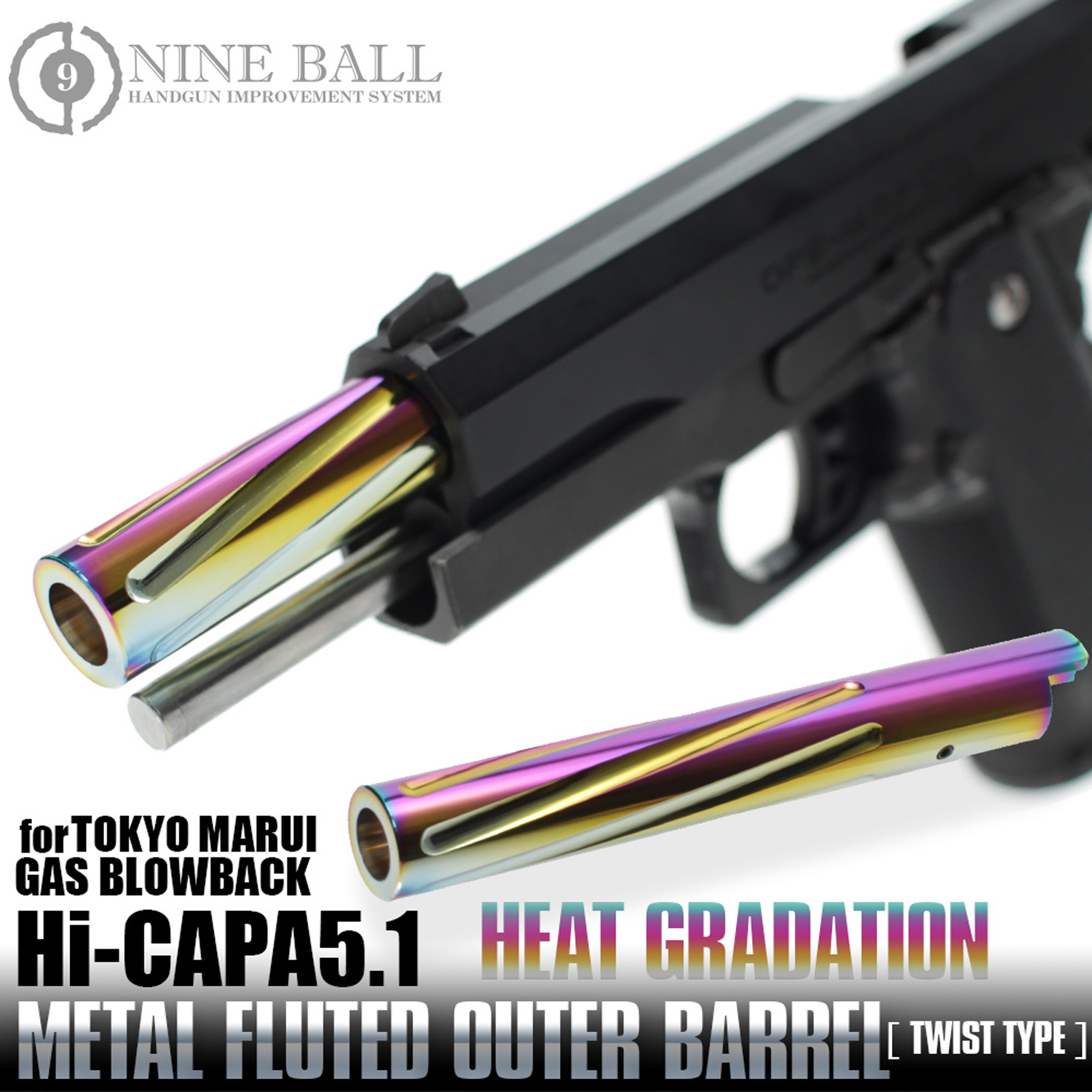 LAYLAX Nine Ball "Fixed" Aluminum Heat Gradation Fluted Outer Barrel for Tokyo Marui Hi-CAPA 5.1 GBB