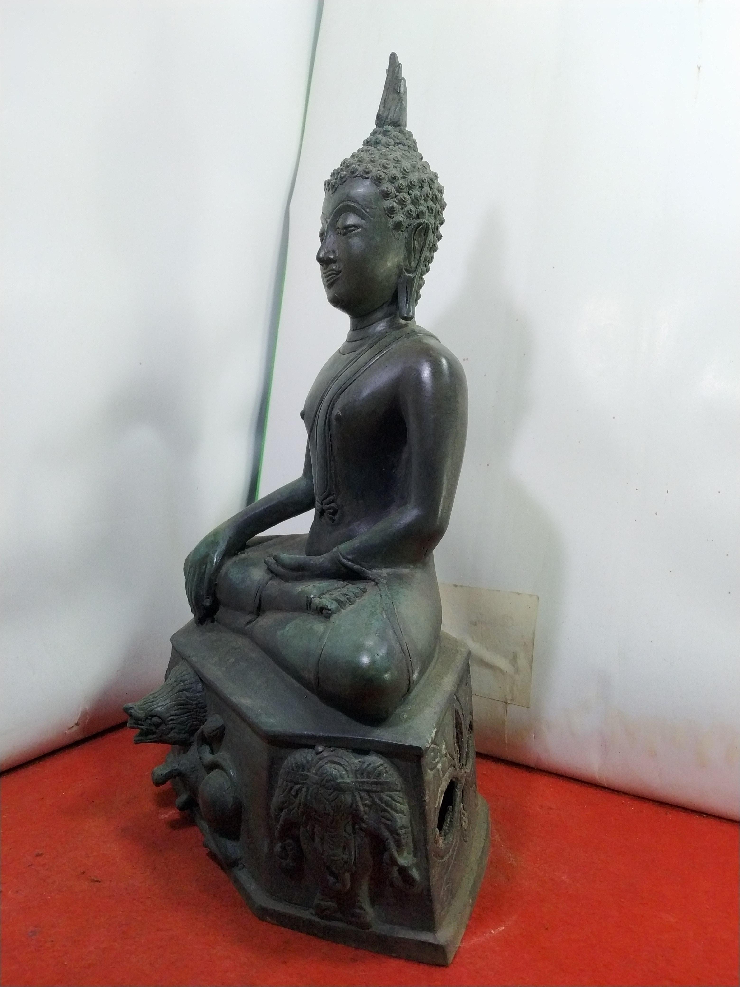 พระสุโขทัย ปางสดุ้งมาร หน้าตัก 9 นิ้ว สูง 17 นิ้ว เนื้อโลหะสำริด