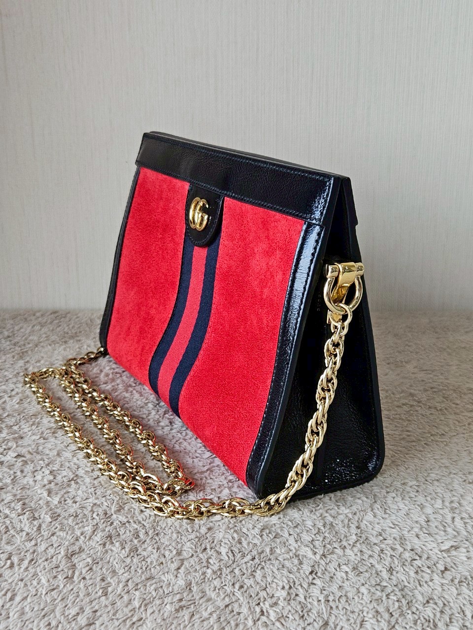 Gucci 503877 Ophidia Red Suede Chain Shoulder Bag