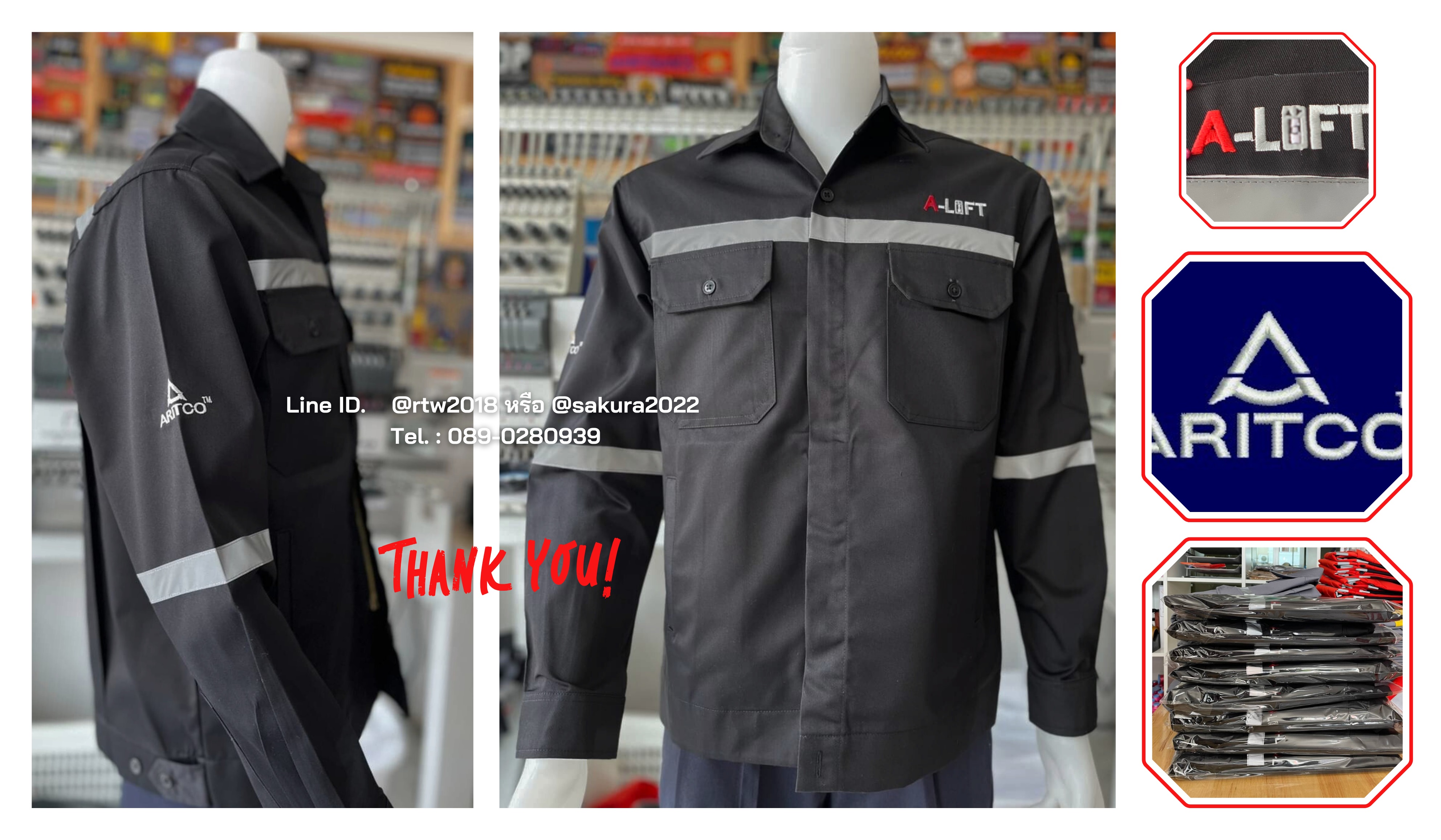 รหัส AB7.3 : เสื้อช่างแจ็คเก็ตแขนยาวผ้าคอมทวิวสีดำ 4 กระเป๋า (ติดสะท้อนแสง)