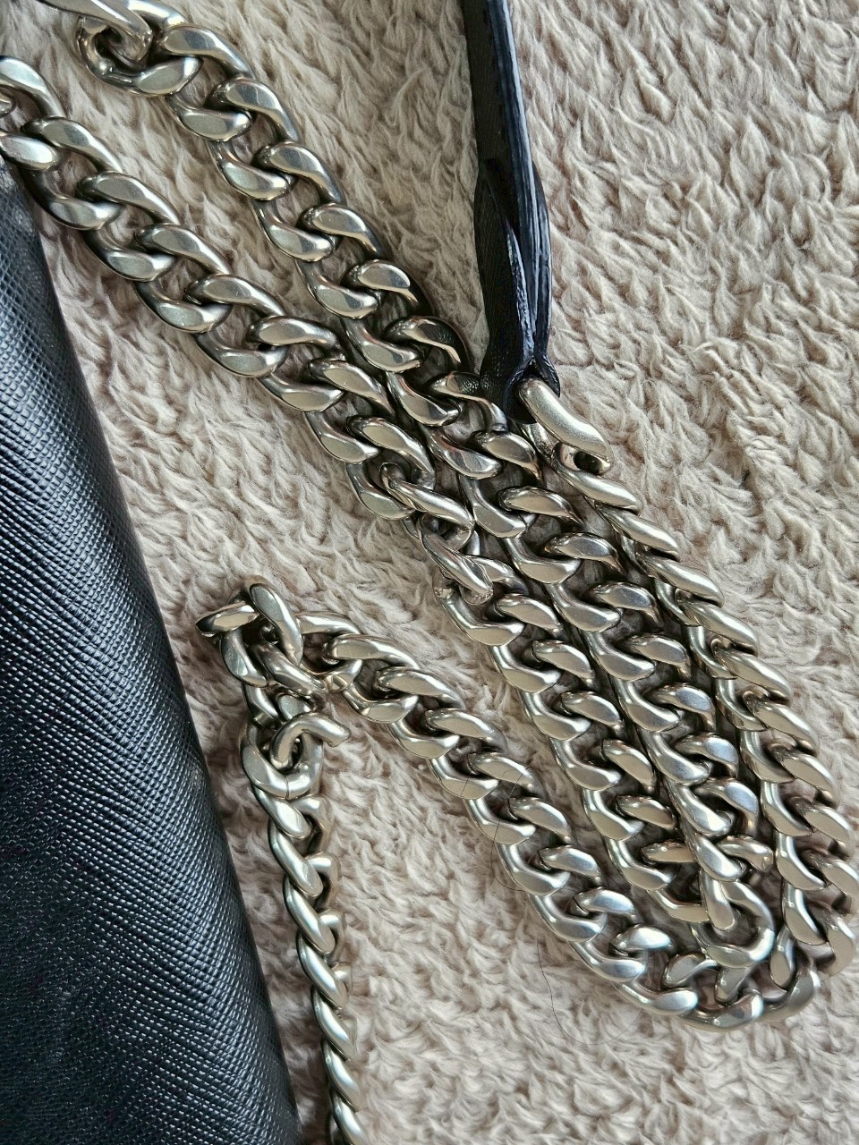 Prada 1BH014 Black Saffiano Leather Chain Shoulder Bag