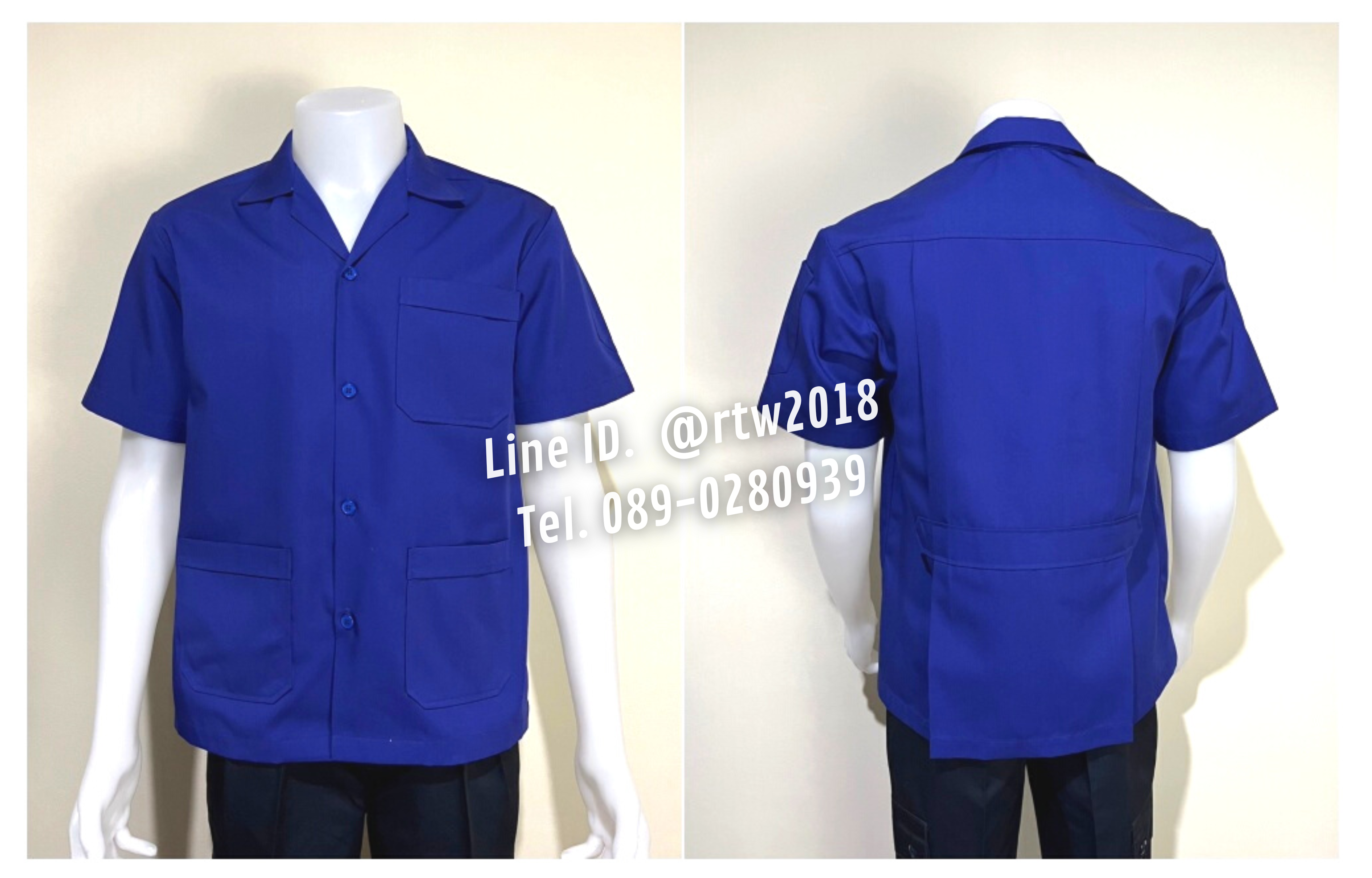 รหัส A1.2 : เสื้อช่างแขนสั้นผ้าคอมทวิวสามกระเป๋าสีน้ำเงินล้วน