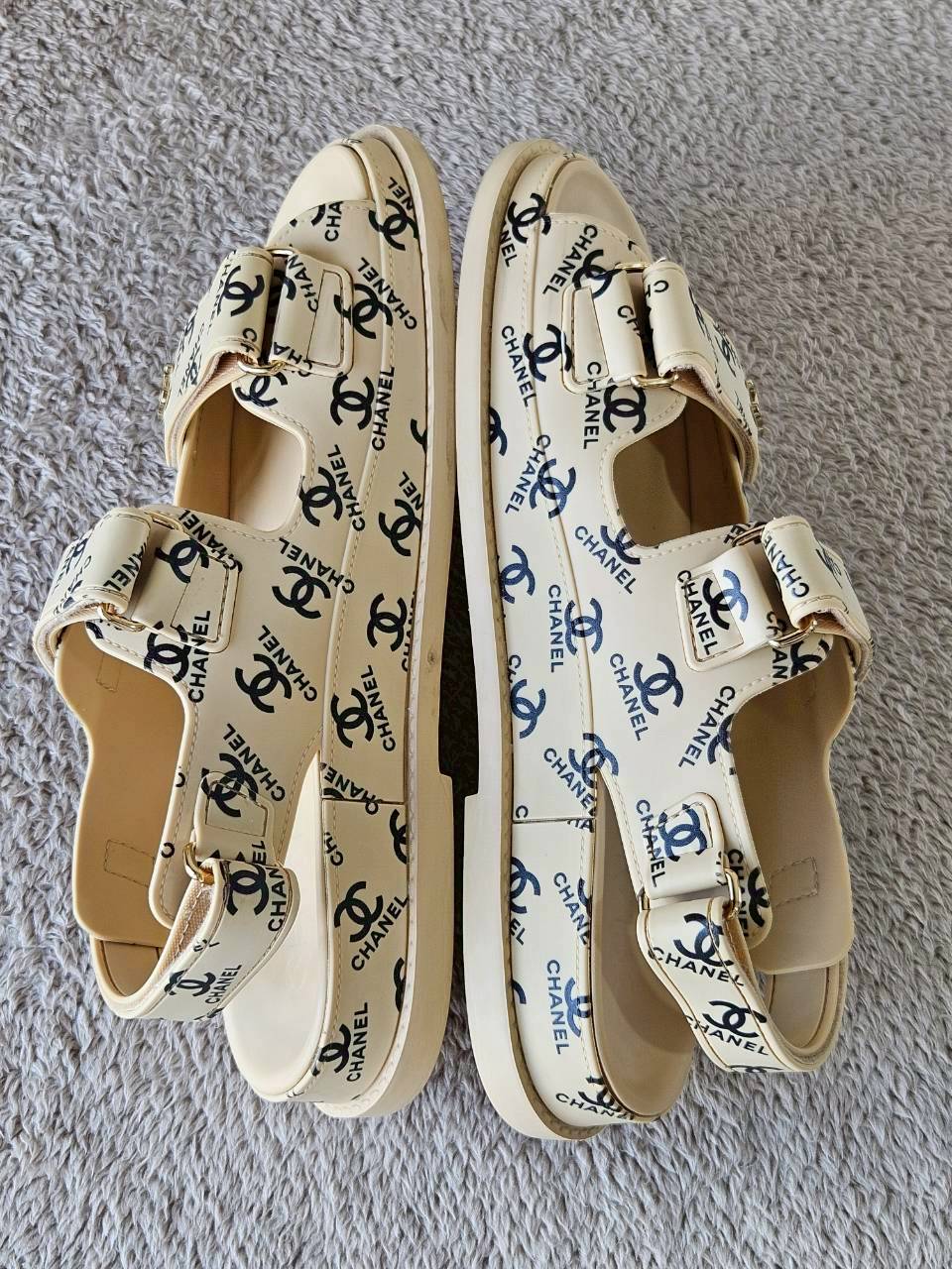 Chanel CC Dad Sandals In Rubber with God Hardware Beige