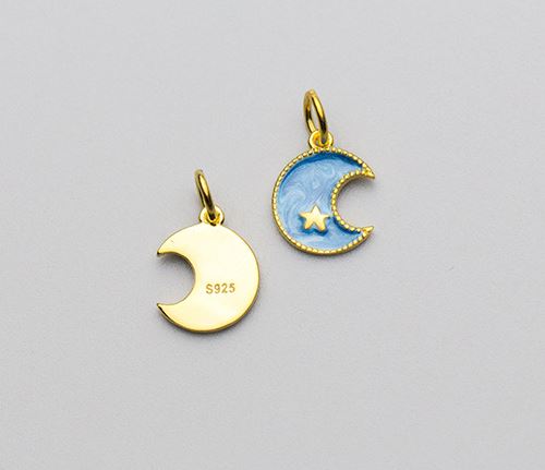 จี้เงินแท้ 92.5% ชุบทอง พระจันทร์สีน้ำเงิน Blue Moon 12*9.5*1mm (1ชิ้น)