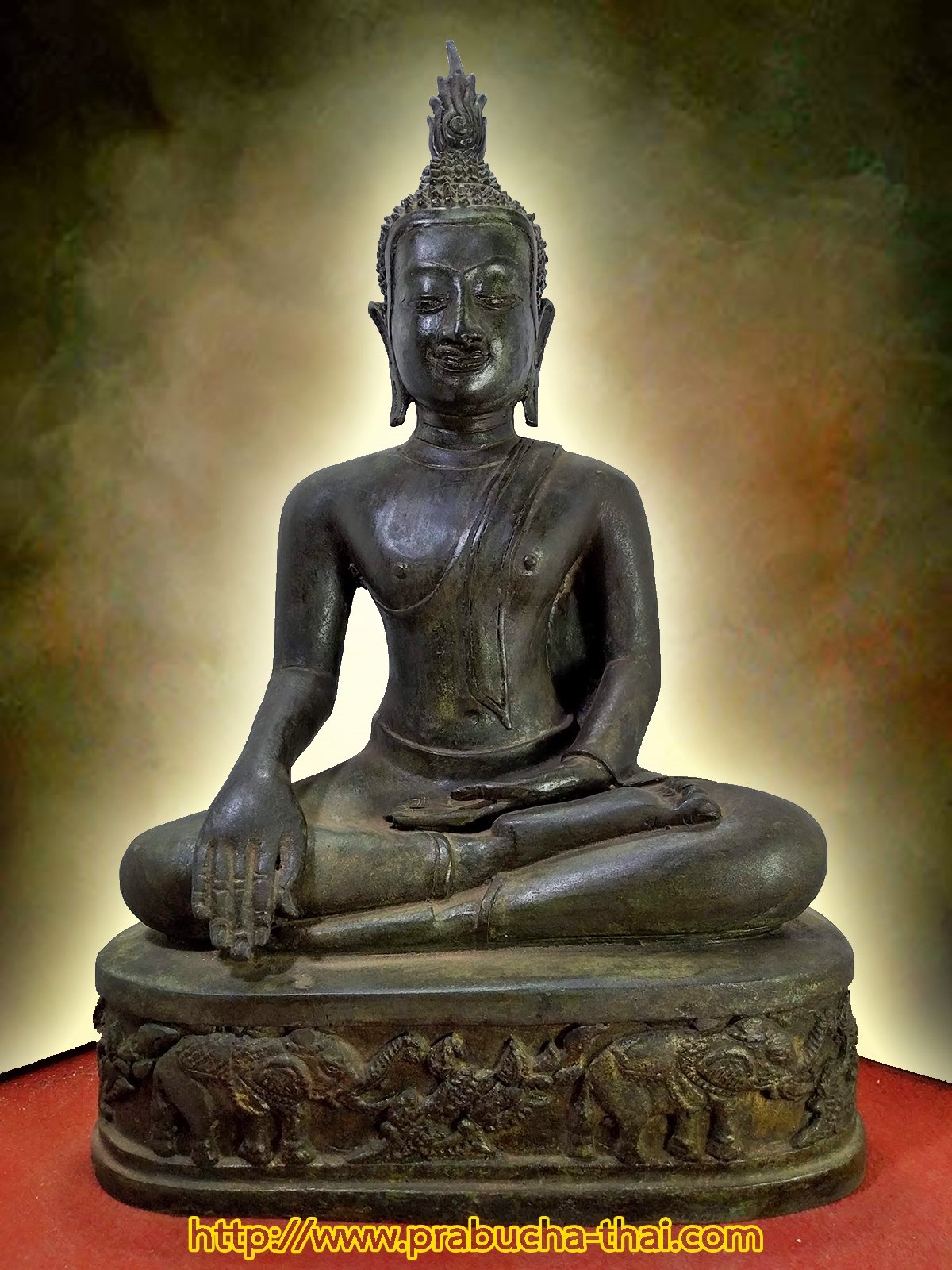 พระอู่ทอง ปางมารวิชัย ฐานแกะลายช้าง หน้าตัก 9 นิ้ว