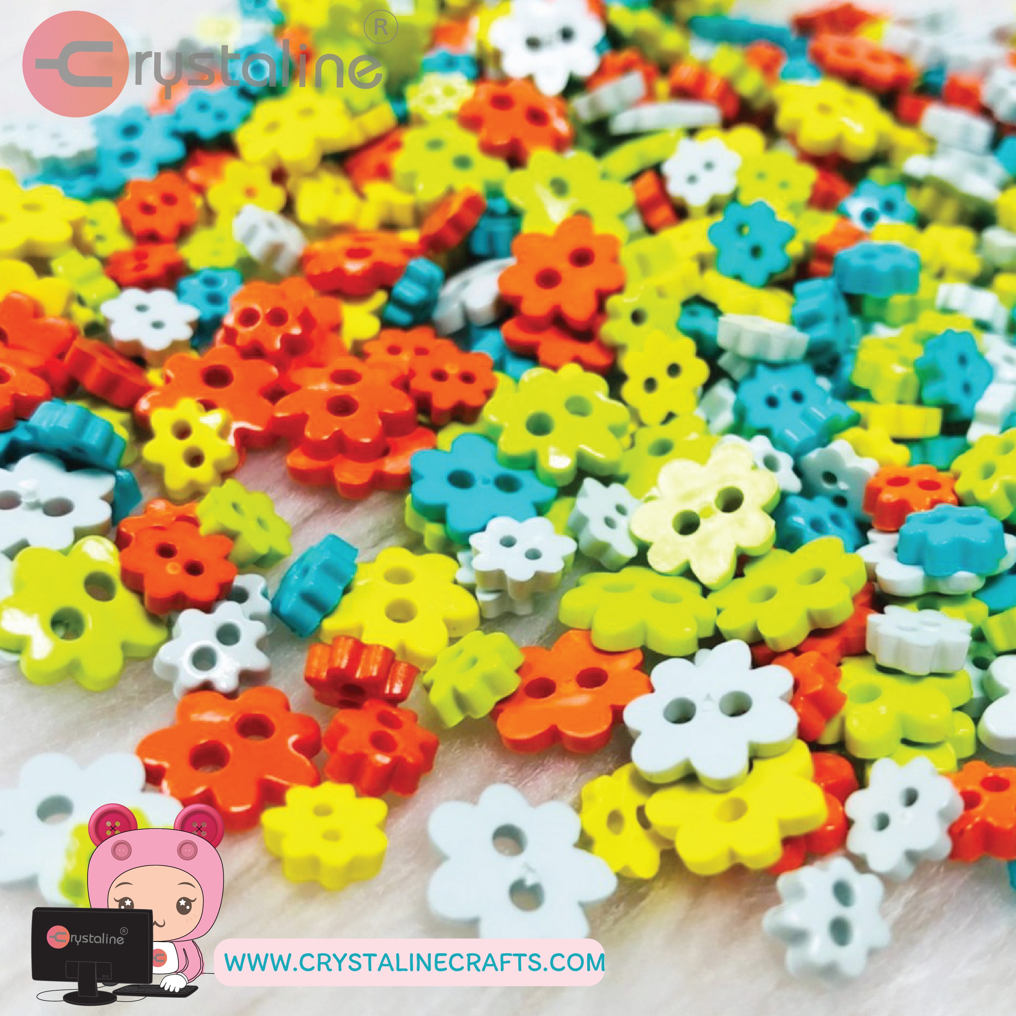 Mini flower button - Fun col. (size 6mm,30g/pack)