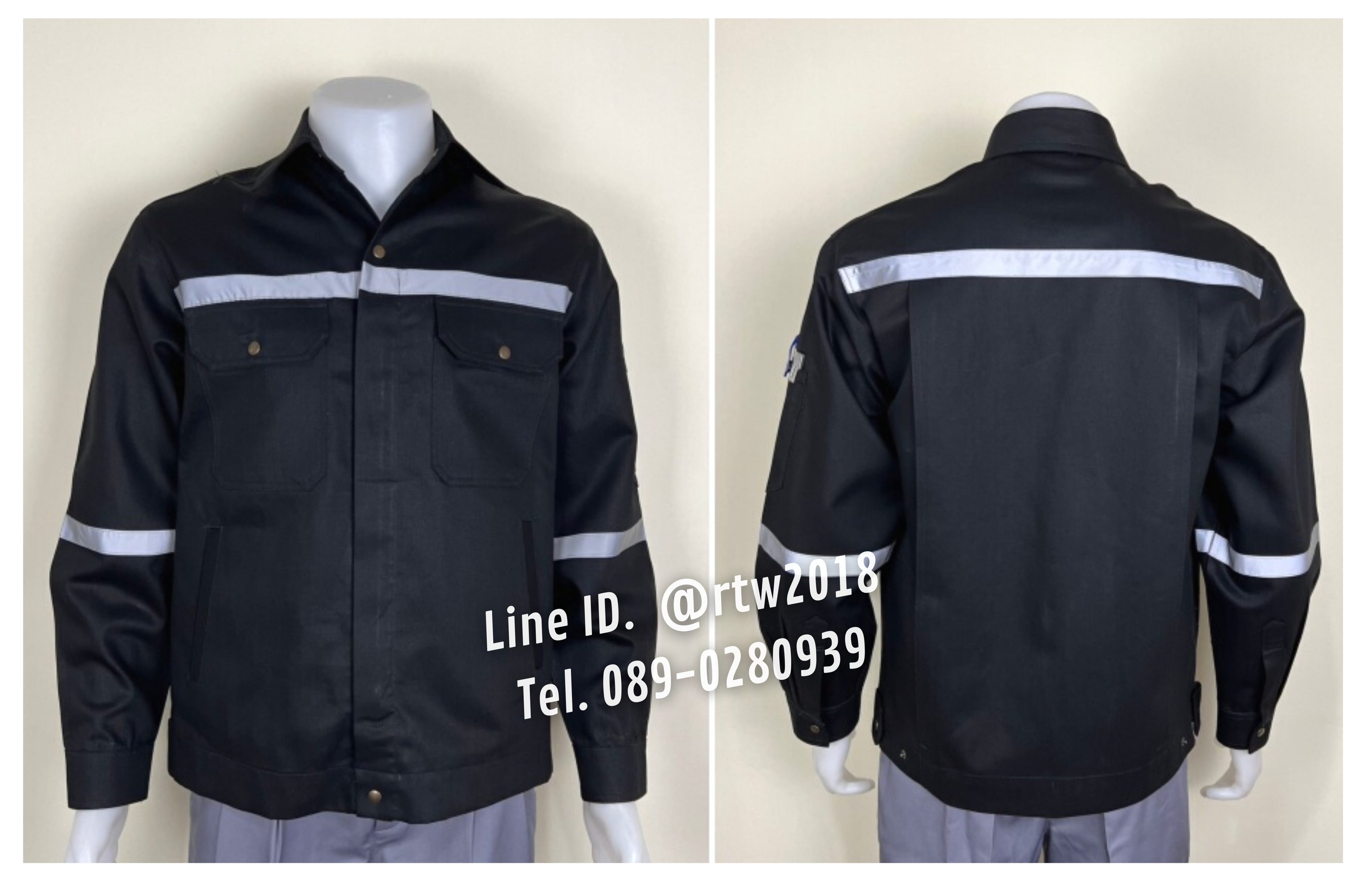 รหัส AB18.3 : เสื้อช่างแจ็คเก็ตแขนยาวผ้าเวสปอยท์ 4 กระเป๋าสีดำ (ติดสะท้อนแสง)
