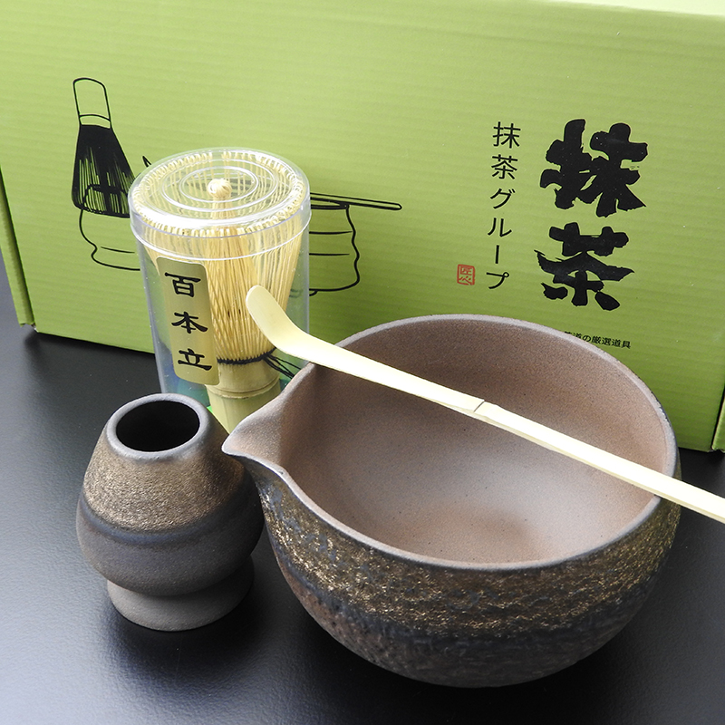 ชุดทำชาเขียวญี่ปุ่น (มัทฉะ) 4 ชิ้น พร้อมชามปากเท สีคอปเปอร์