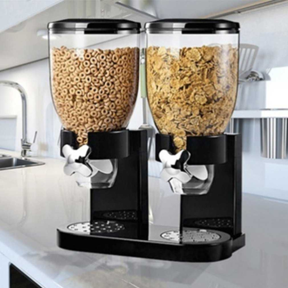 Double Pasta Cereal Dry Food Dispenser Storage Cont (Black) 1602-121-C01