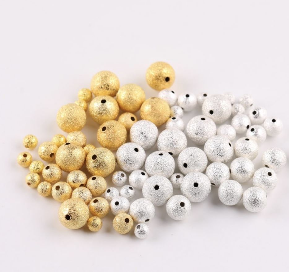 ขายส่ง ลูกปัด ลูกปัดโลหะ ลูกปัดสีเงินขาว พ่นทราย (บรรจุ 100เม็ด) *วัสดุ เนื้อทองแดง*