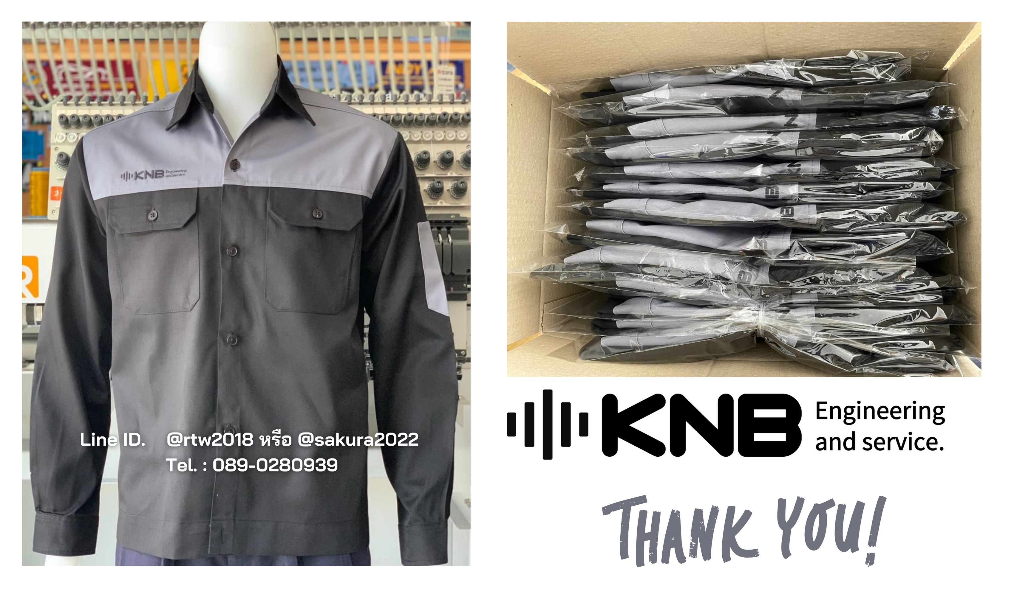 รหัส AB16.6 : เสื้อช่างแขนยาวผ้าคอมทวิวสีดำอกเทา