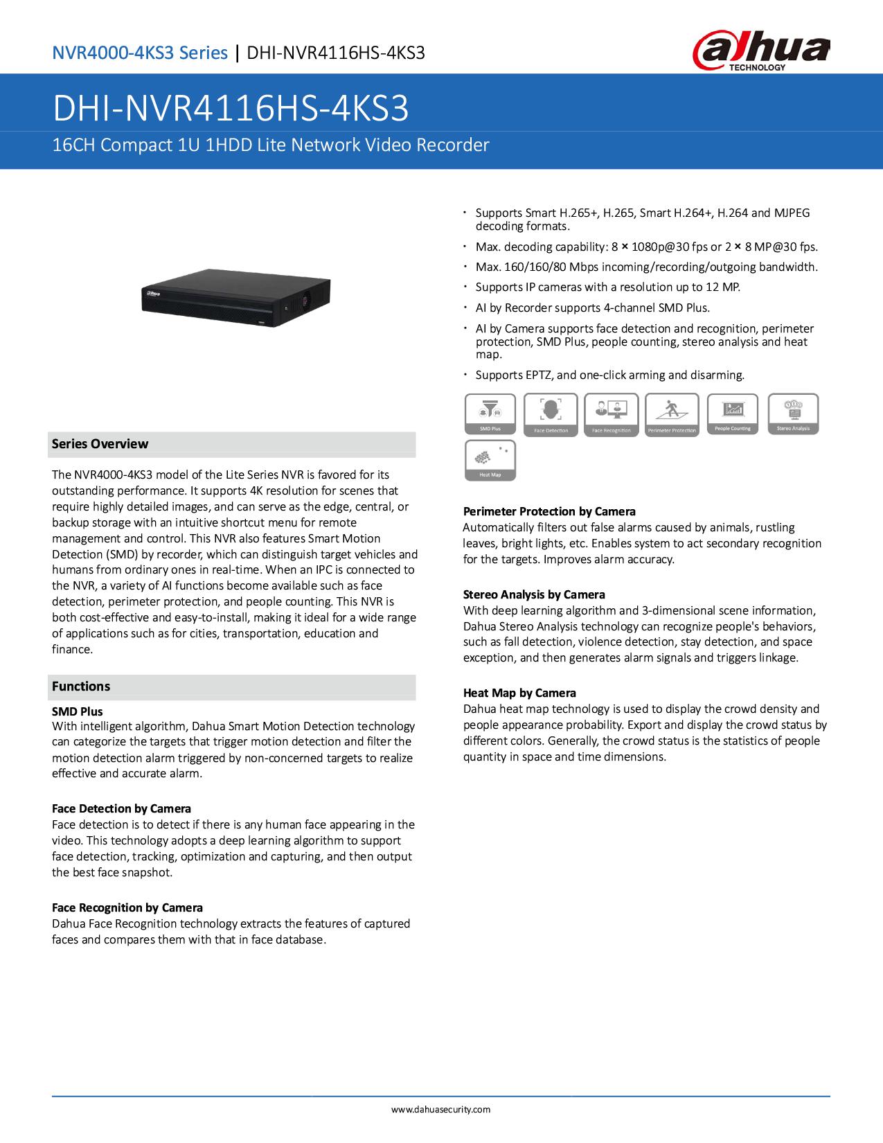 DAHUA เครื่องบันทึก 8 ช่อง รุ่น NVR4116HS-4KS3