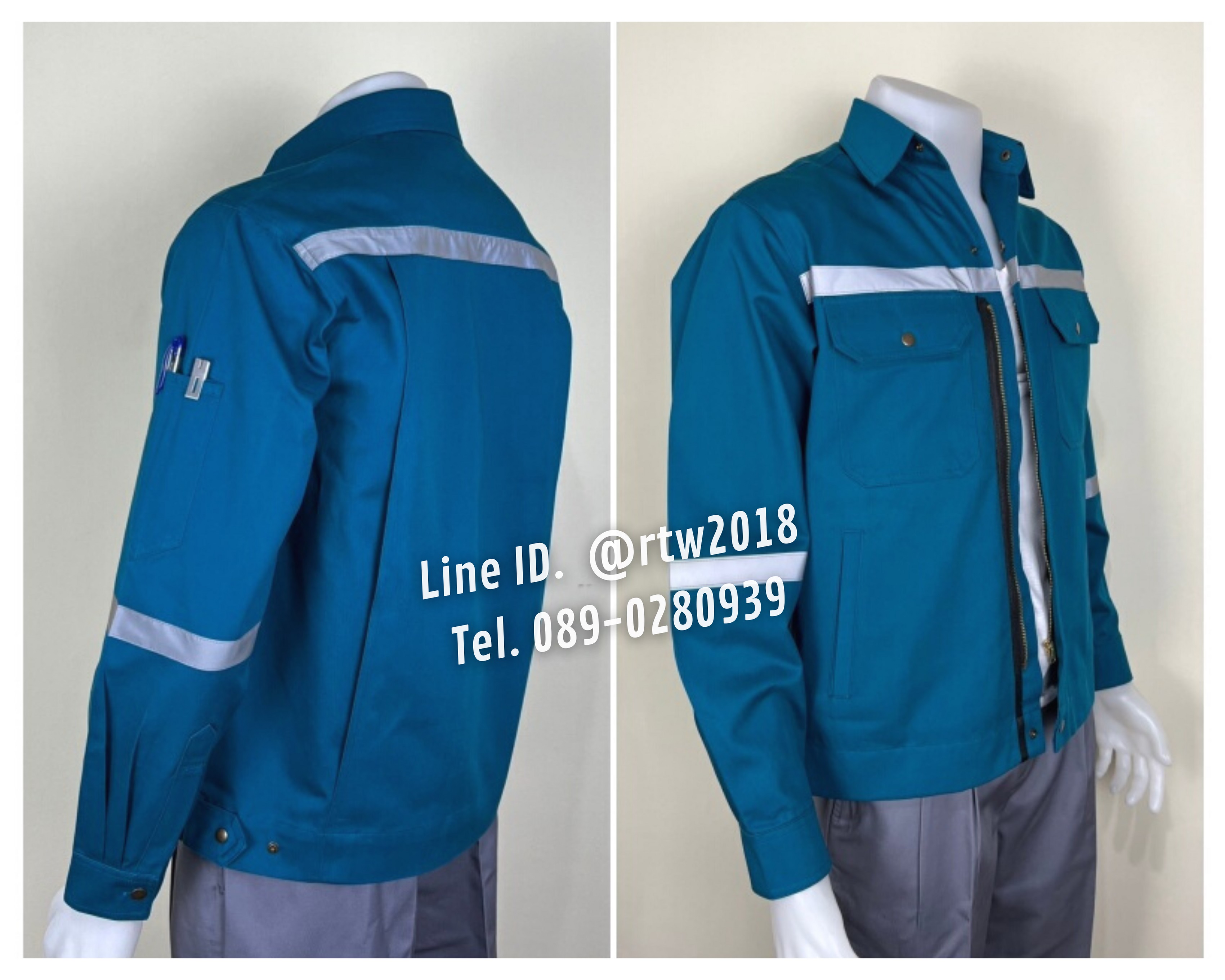 รหัส AB18.6 : เสื้อช่างแจ็คเก็ตแขนยาวผ้าเวสปอยท์ 4 กระเป๋าสีเขียวหัวเป็ด (ติดสะท้อนแสง)