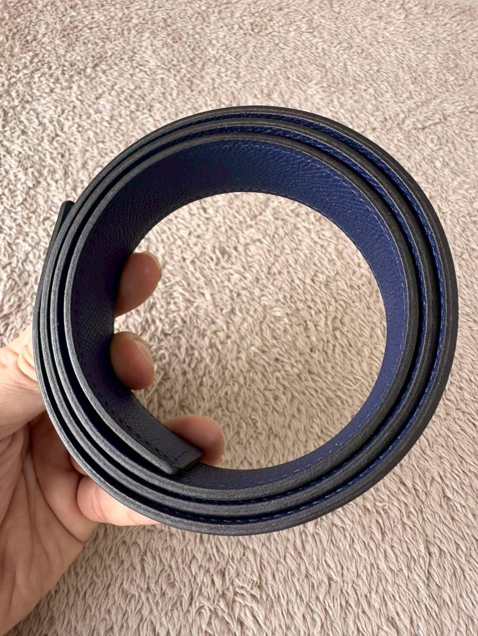 Hermes Belt สายสีเขียว/น้ำเงิน หัวกลมทอง