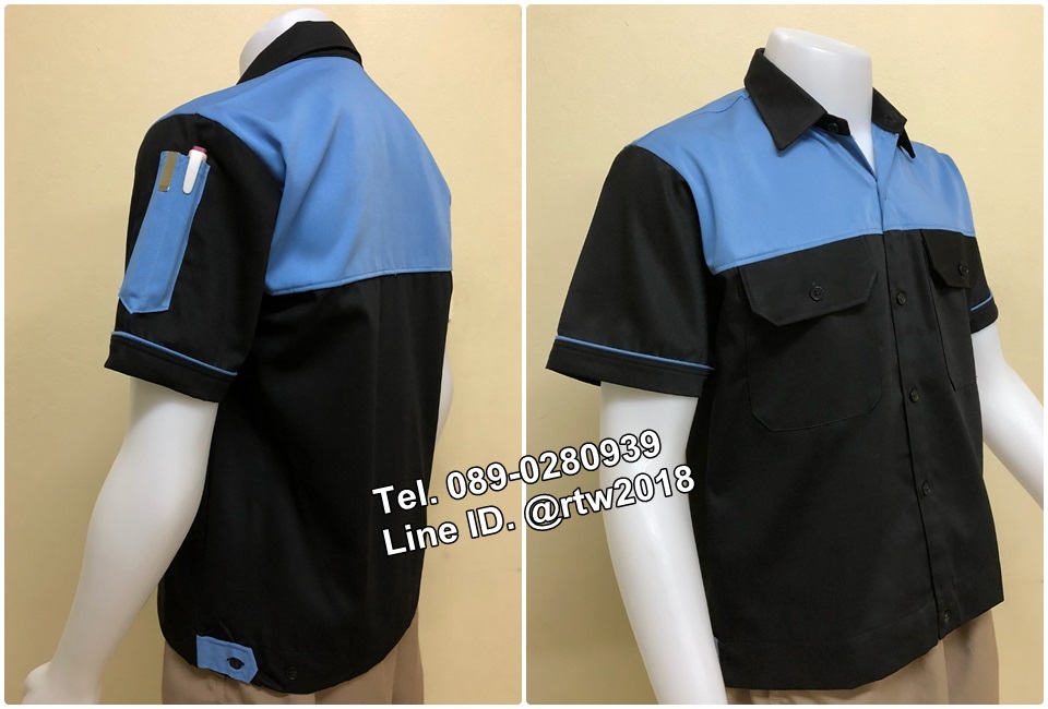 เสื้อช็อปแขนสั้นแบบดำอกฟ้า (รหัส A6)