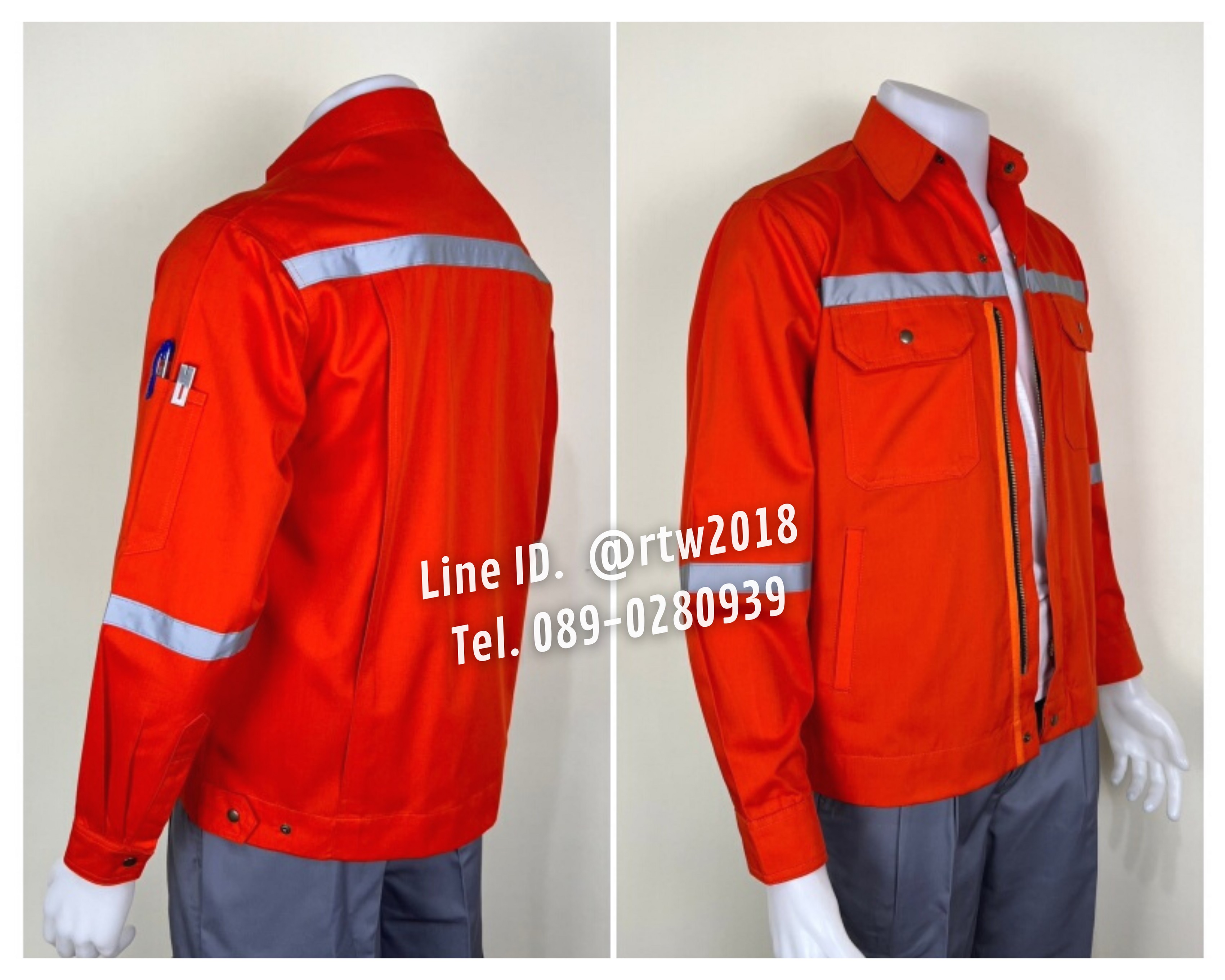 รหัส AB17.4 : เสื้อช่างแจ็คเก็ตแขนยาวผ้าคอมทวิว 4 กระเป๋าสีส้ม (ติดสะท้อนแสง)