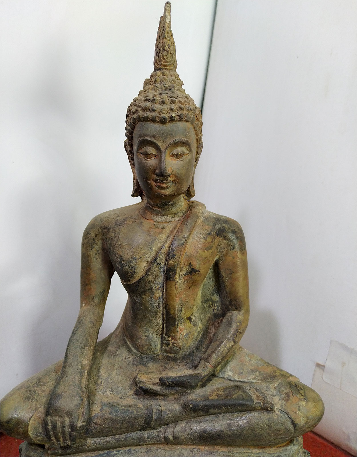 พระพุทธสุโขทัย ฐานดอกบัว หน้าตัก 5 นิ้ว เนื้อสำริด สภาพเก่า