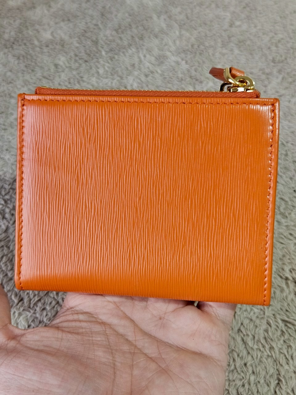 Prada Bifold Double Zip Orange Wallet