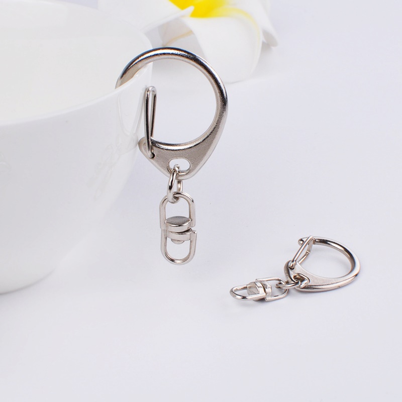 (แพ็คราคาส่ง 50ชิ้น) อะไหล่พวงกุญแจ DIY ห่วงพวงกุญแจ ตะขอพวงกุญแจ แบบเซ็ท ชุดกลาง ตะขอหัวตัว D พร้อมข้อต่อและห่วงต่อปลาย สีเงิน