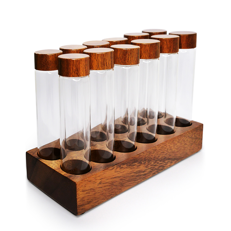 Glass coffee beans bottle 12 bottles + wooden base
