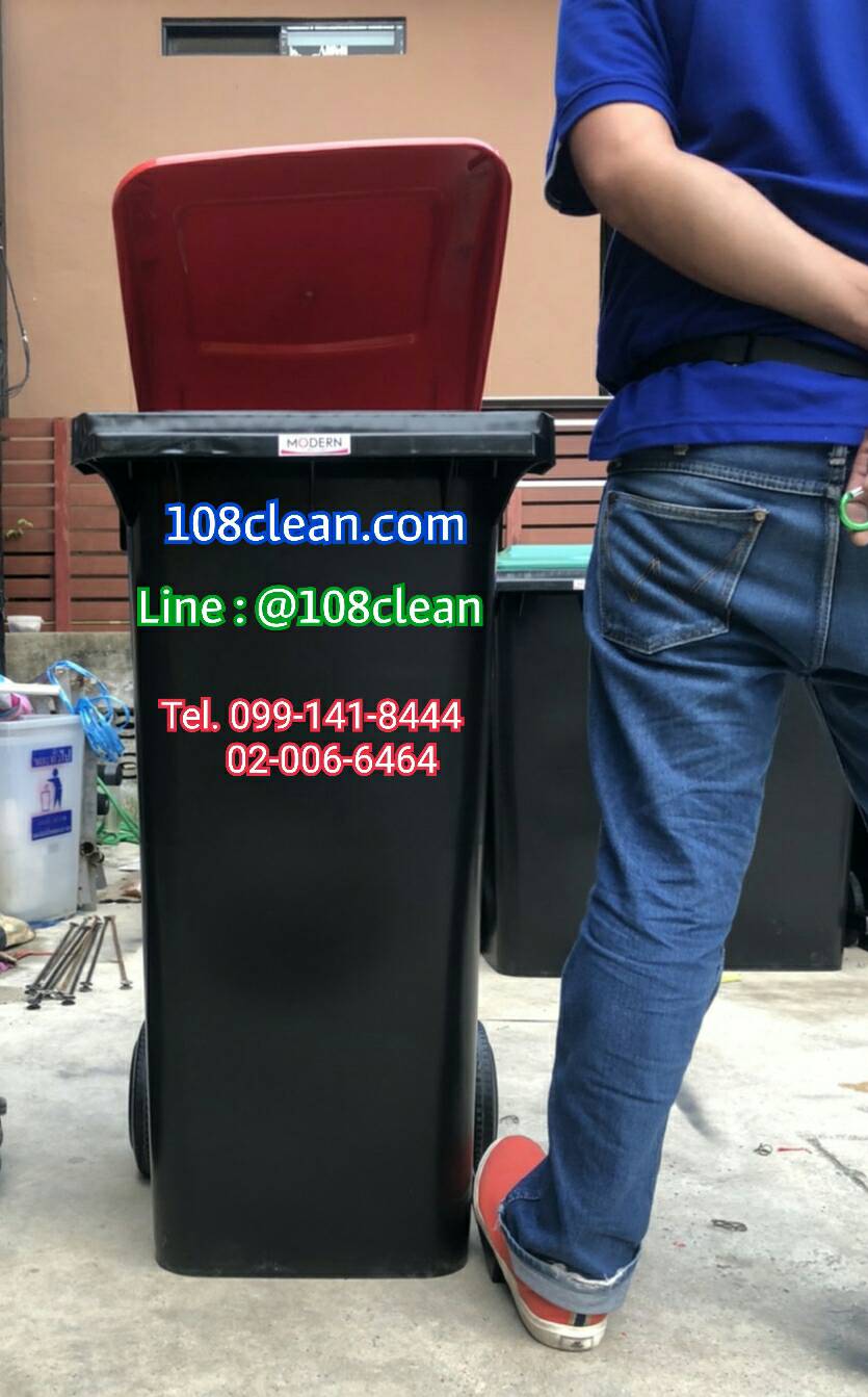 ถังขยะเเหลี่ยม เท้าเหยียบ พร้อมล้อเข็น 120 ลิตร (ถังสีดำ) ฝาเรียบ