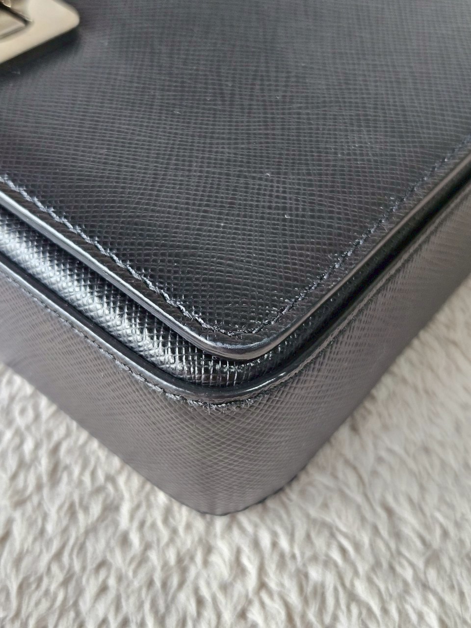 Prada 1BH014 Black Saffiano Leather Chain Shoulder Bag