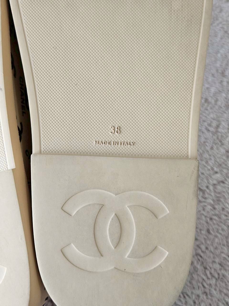 Chanel CC Dad Sandals In Rubber with God Hardware Beige