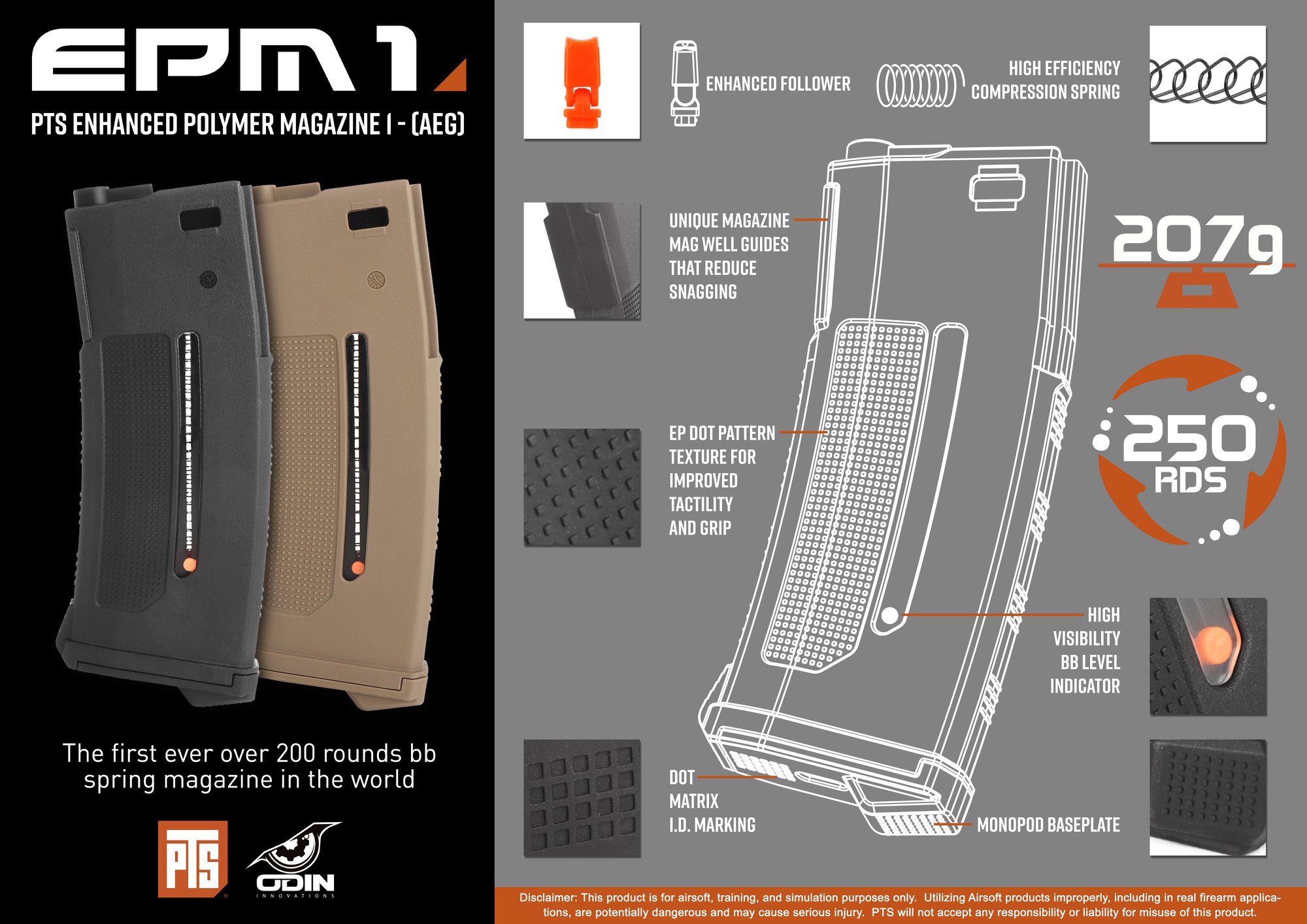 PTS EPM1 250rds AEG Magazine for AR / M4 (FDE)