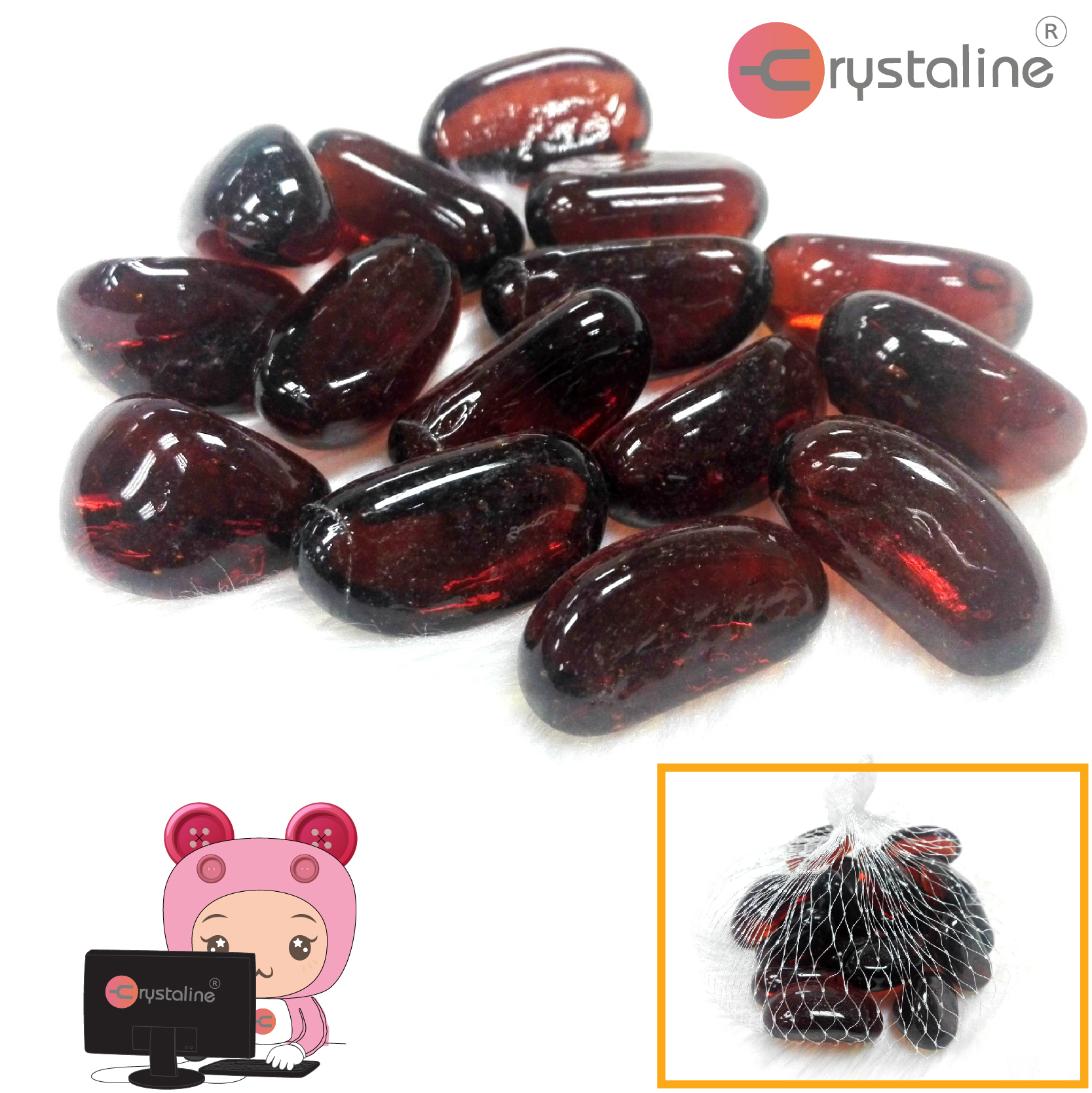 Oval glass nugget - brown col. (35pcs/pack)