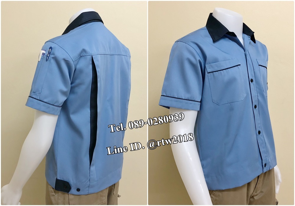 เสื้อช็อปแขนสั้นแบบฟ้ากุ้นกรมท่า (รหัส A89)