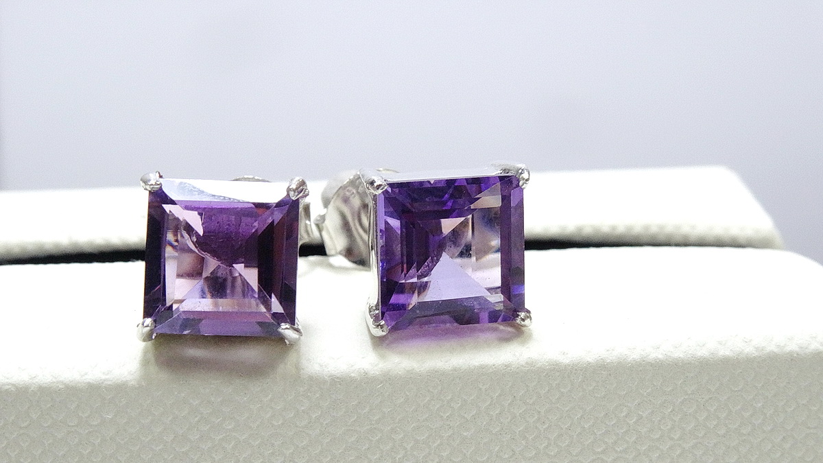 Square Amethyst Set เซ็ทแหวน,สร้อยคอพร้อมจี้ และต่างหูอเมทิสต์ทรงสี่เหลี่ยม ตัวเรือนเงินแท้ silver925