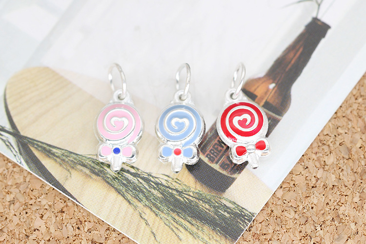 จี้เงินแท้ 92.5% อมยิ้ม Sweet Lollipop สีฟ้า 13.3*7.7*4mm (1ชิ้น)
