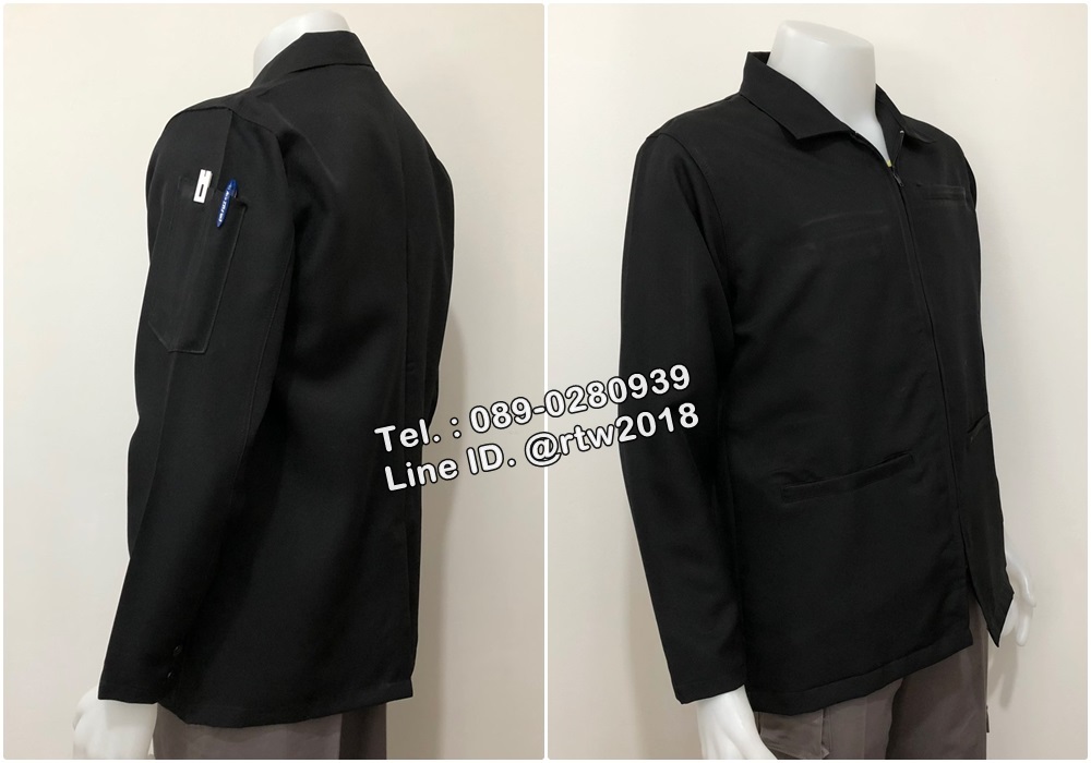 รหัส T1 : เสื้อแมสเซ็นเจอร์แขนยาวผ้าลีวายคอปกสีดำ