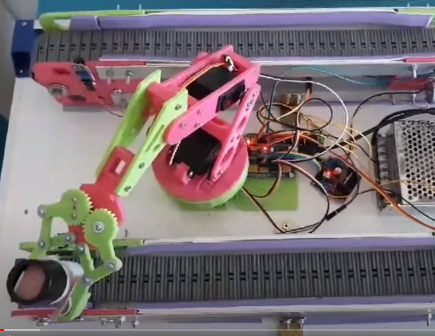 ระบบโรงงานจำลอง แขนกลแยกสินค้าและสายพาน Ex