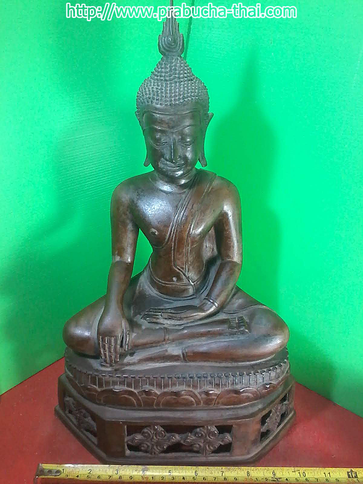 พระบูชา พระอู่ทอง ปางสดุ้งมาร ฐานฉลุลาย หน้าตัก ๙ นิ้ว เนื้อสำริด