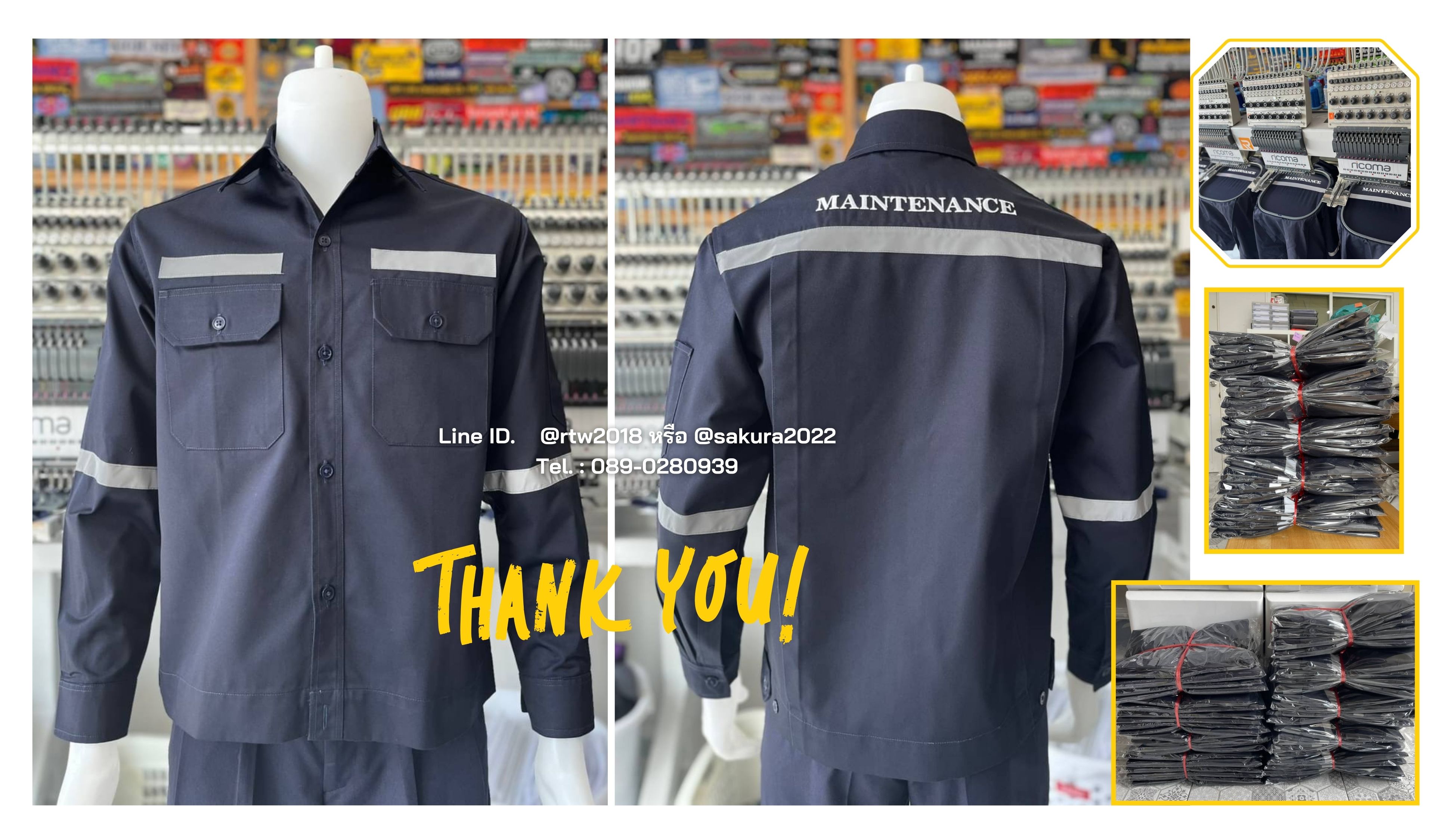 รหัส AB1.2 : เสื้อช่างแขนยาวผ้าคอมทวิวสีน้ำเงินล้วน (ติดสะท้อนแสง)