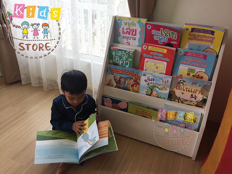 ชั้นวางหนังสือเด็ก ชั้นวางหนังสือโชว์ปก ชั้นวางหนังสือ ชั้นวางหนังสืออนุบาล ชั้นวางหนังสือเด็กอนุบาล สีขาว