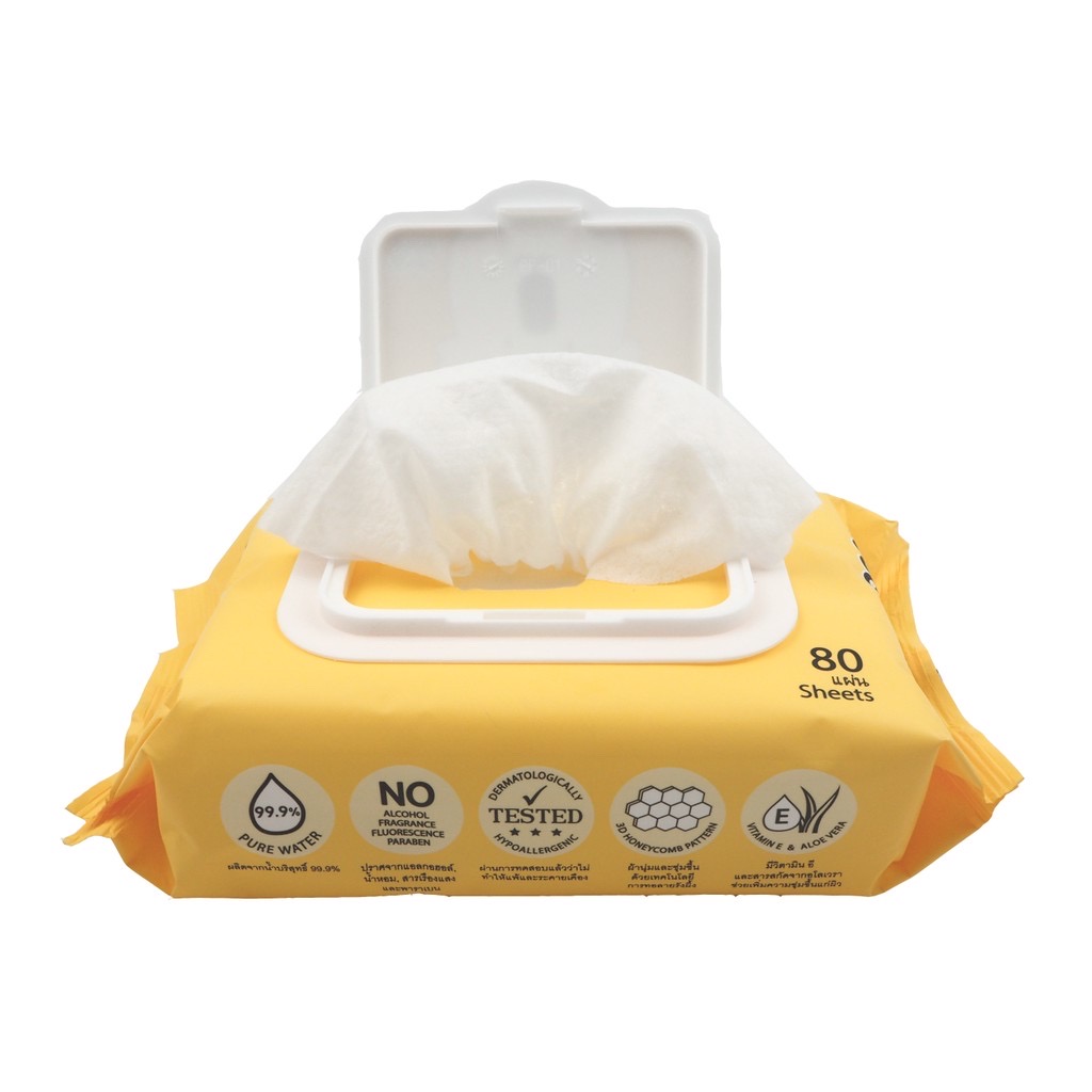 Baby Moby, ผ้าเช็ดทำสะอาด เบบี้ โมบี้ 99.9% เพียววอเตอร์ ขนาด 80 แผ่น