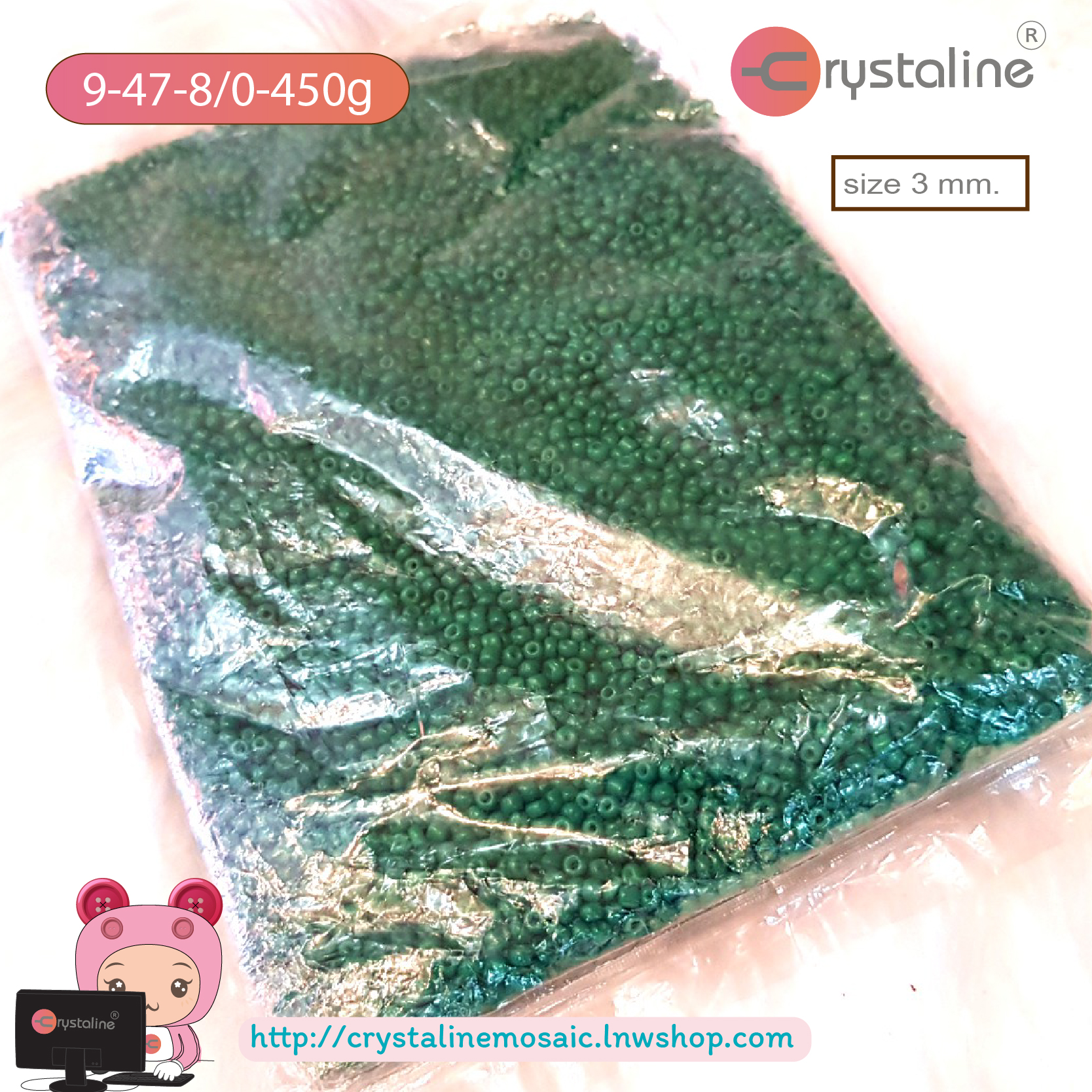 Pony bead - Green col. (size 3 mm,450g/pack)