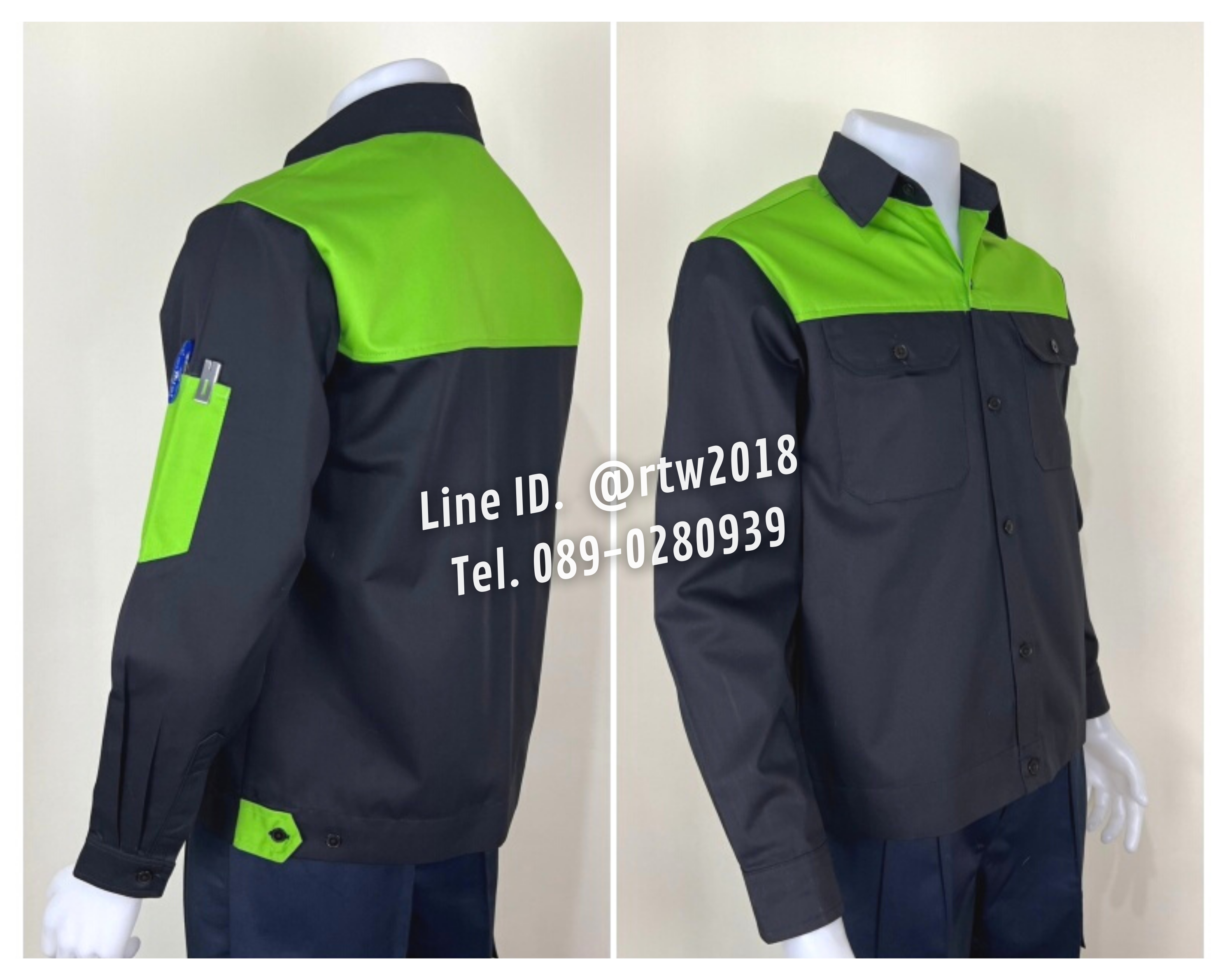 รหัส AB16.4 : เสื้อช่างแขนยาวผ้าคอมทวิวสีดำอกเขียวอ่อน