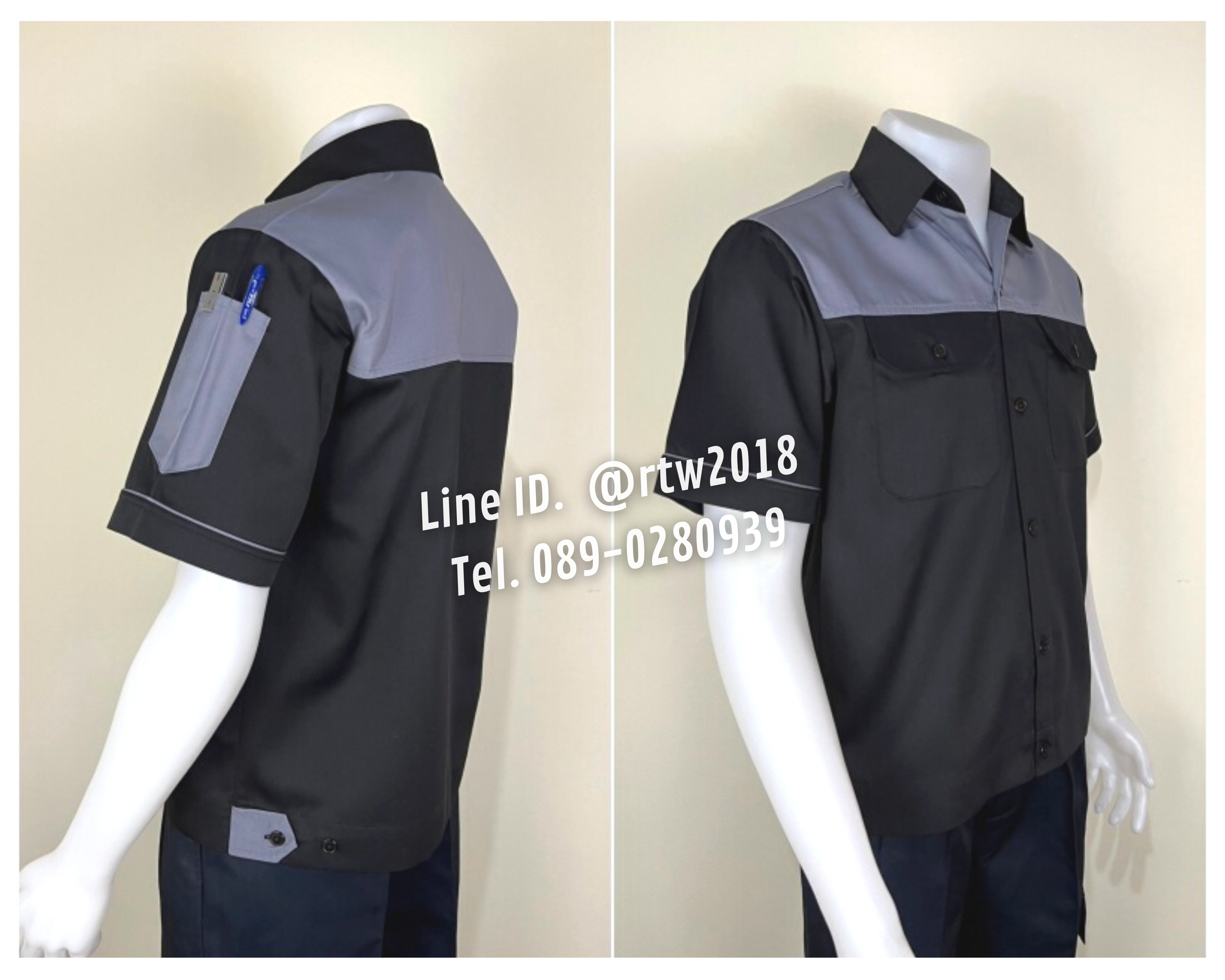 รหัส A24.1 : เสื้อช่างแขนสั้นผ้าคอมทวิวดำอกเทา