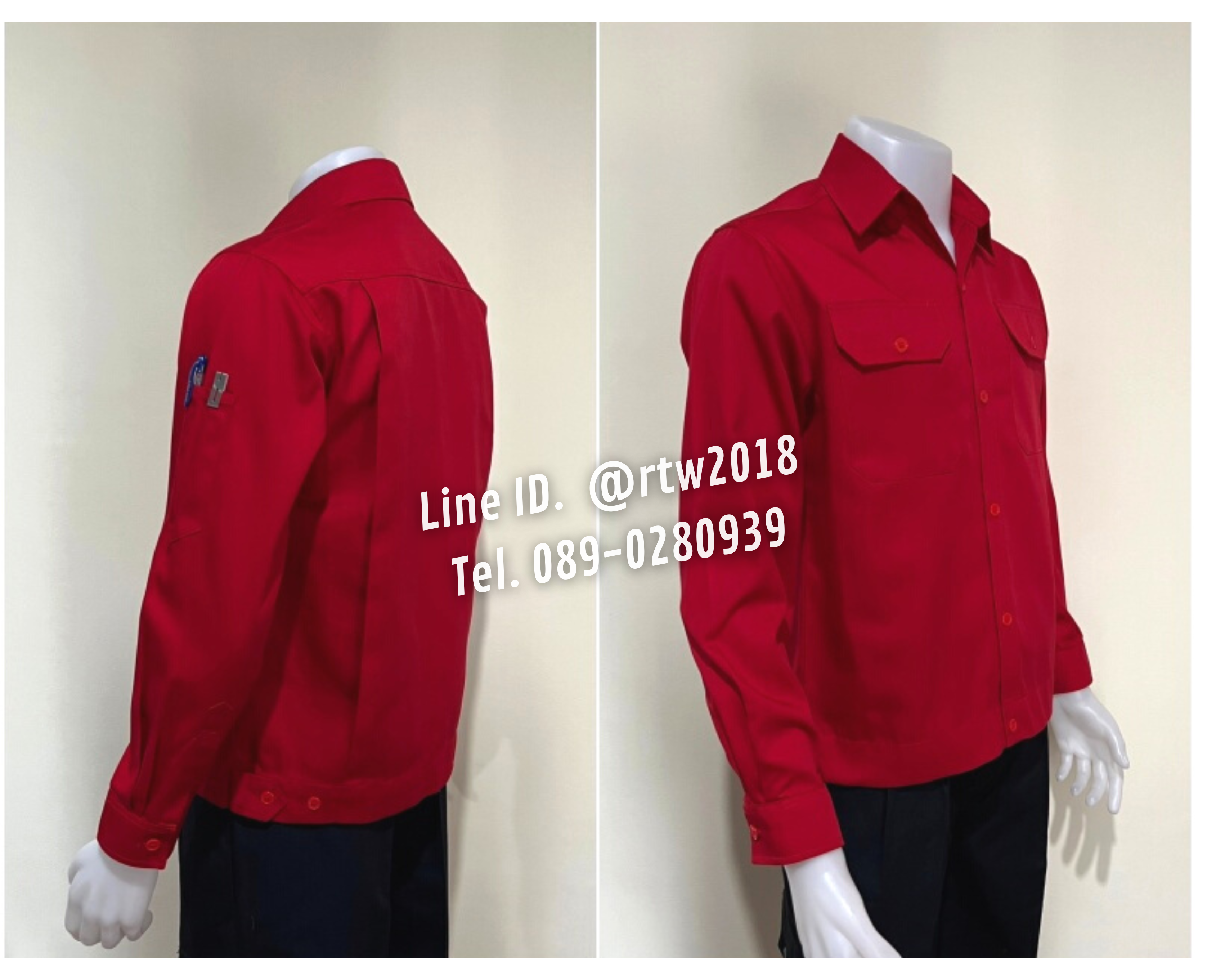 รหัส AB1.6 : เสื้อช่างแขนยาวผ้าคอมทวิวสีแดงล้วน