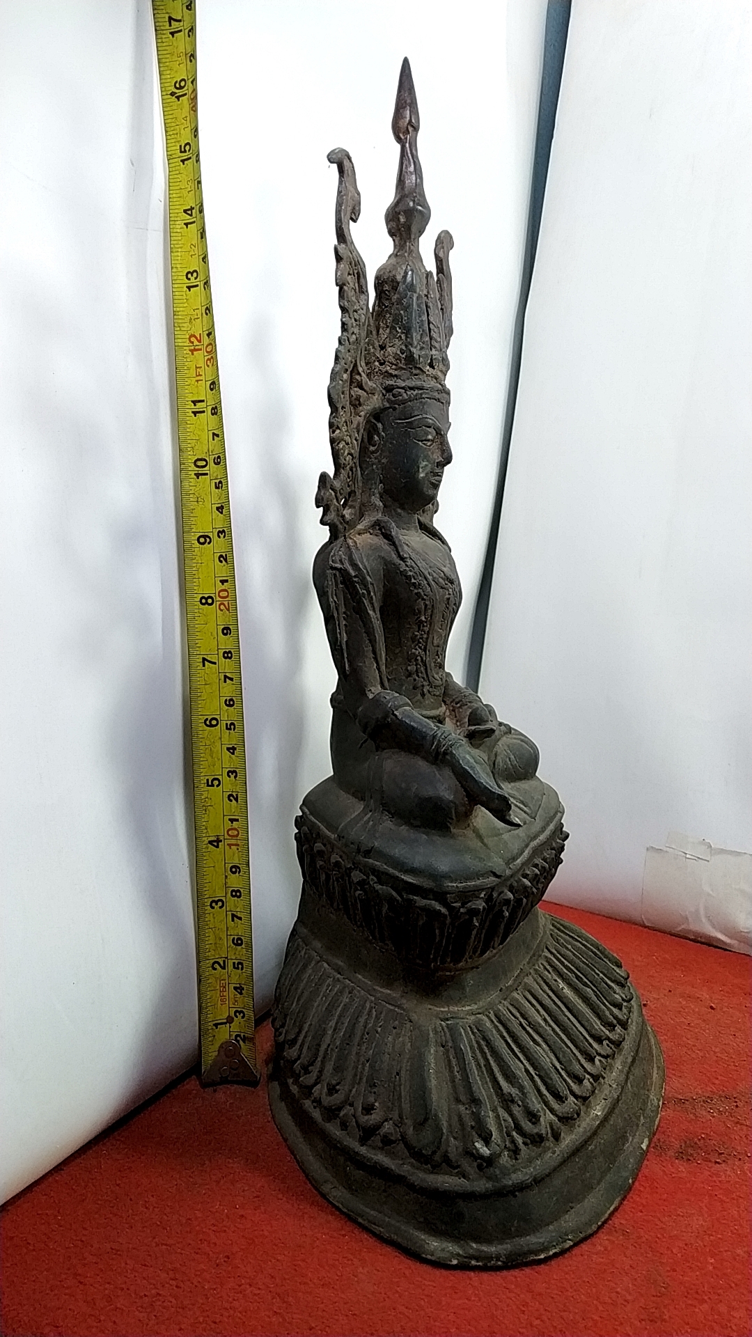 พระบูชา พระเชียงรุ้ง ทรงเครื่อง ฐานกว้าง 8 นิ้ว เนื้อโลหะสำริด