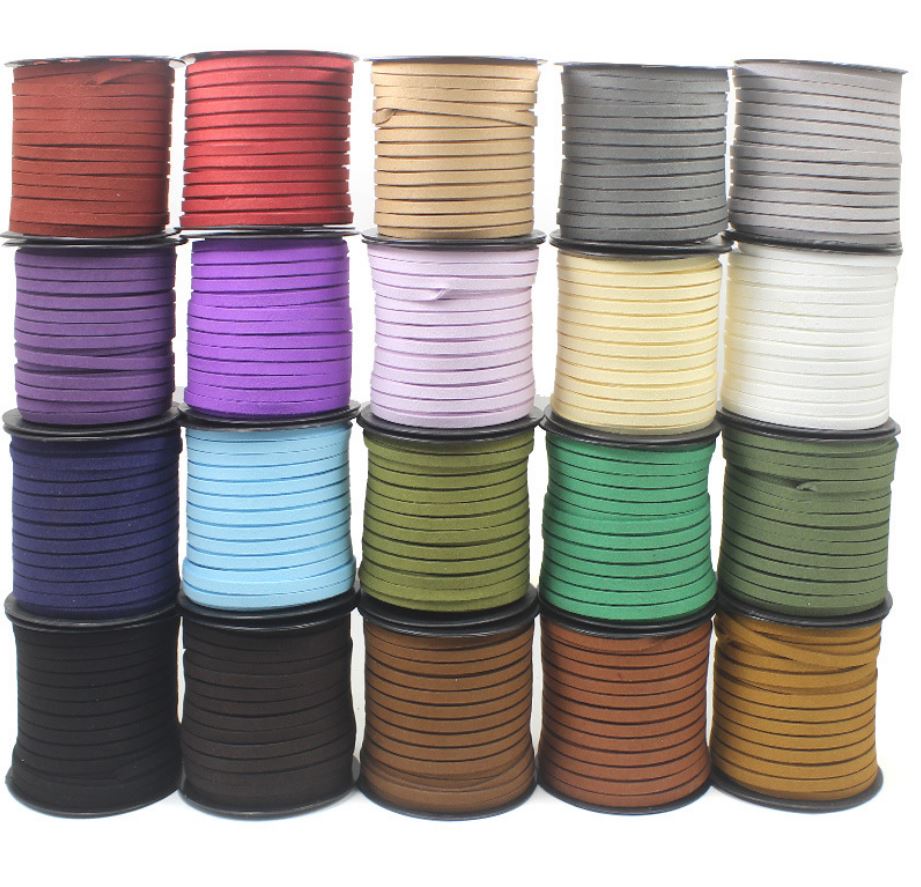 ยกม้วน ขายส่ง 5mm.เชือกหนัง เชือกแบน เชือกหนังชามัวร์ เกาหลี 5mm. (1ม้วน ความยาว 50หลา/45เมตร)