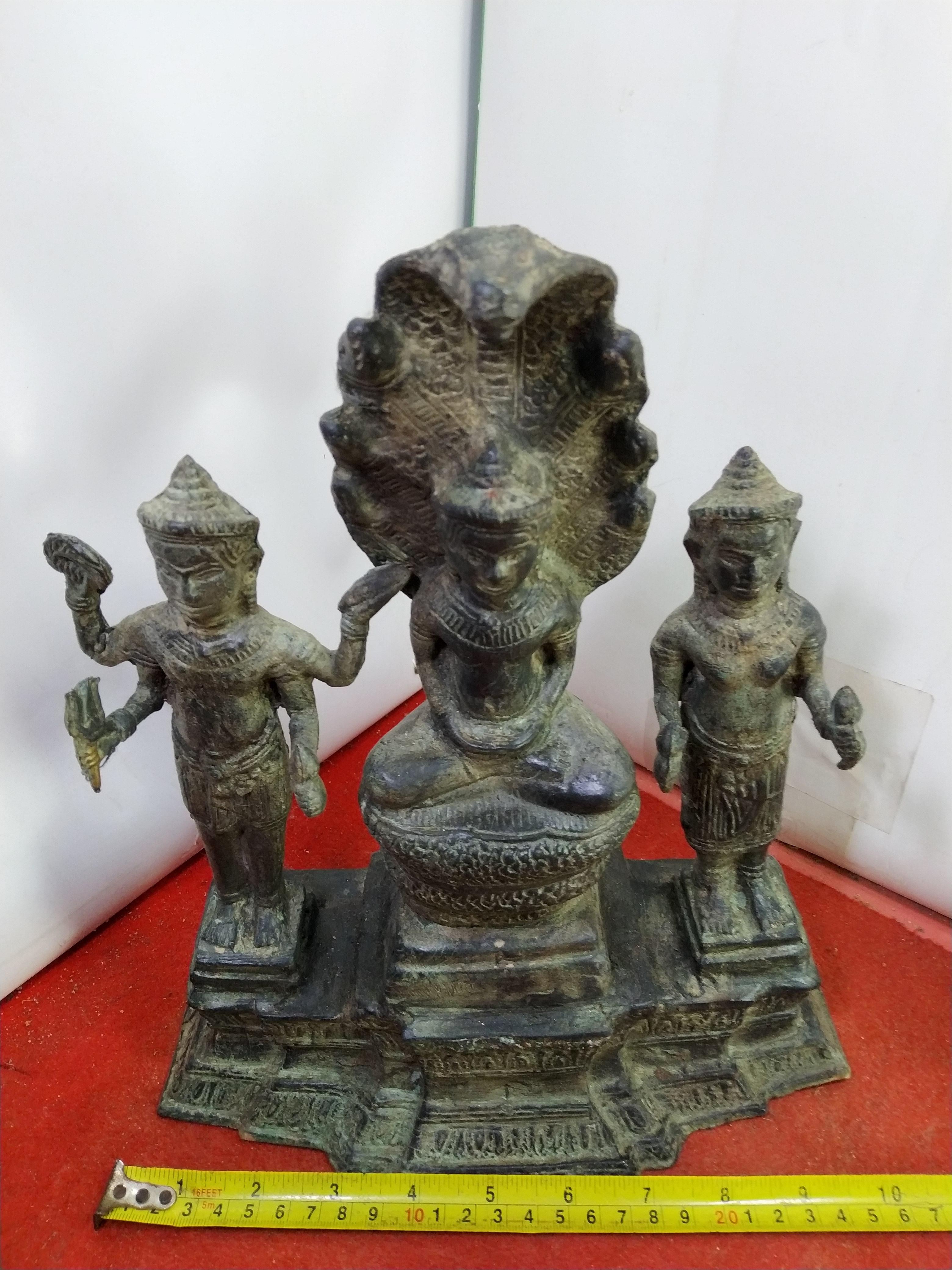 พระนาคปรก พระนารายณ์ พระแม่อุมา ทราวดี เนื้อสำริดสภาพเก่า