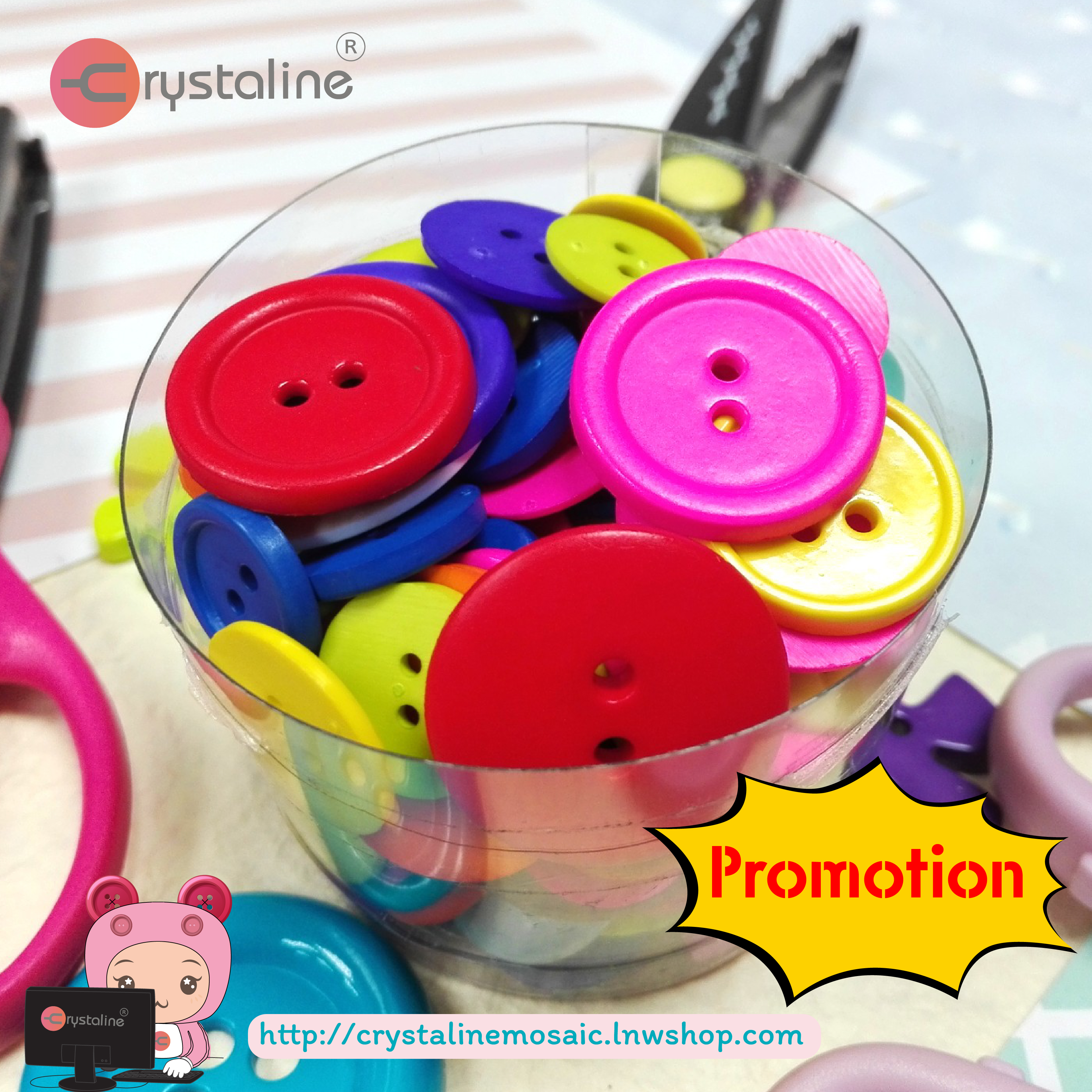 Mixed button in jar - Assorted col. (30g/pack)