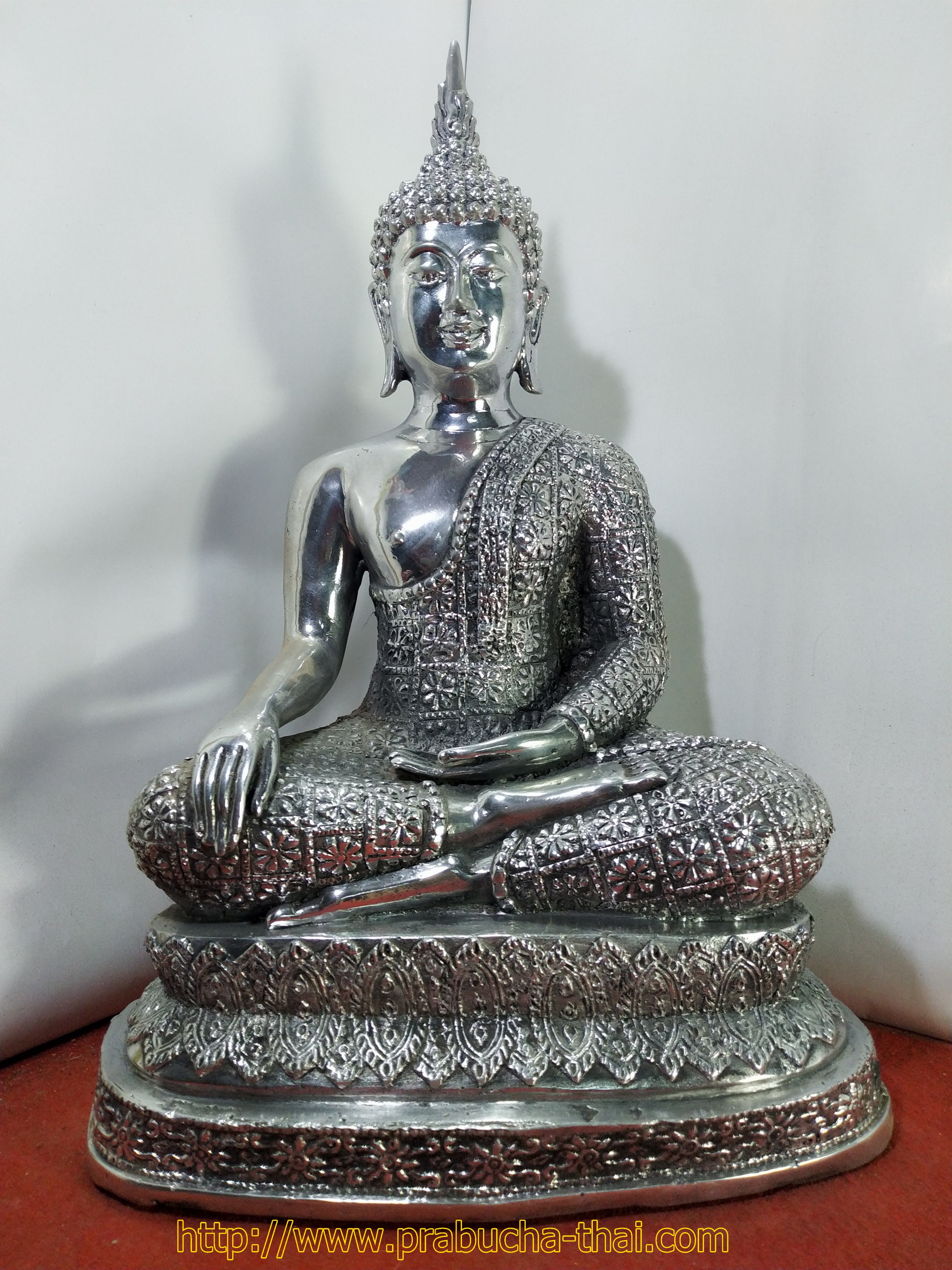 พระสุโขทัย ปางชนะมาร หน้ตัก 9 นิ้ว เนื้อโลหะเงินยวง