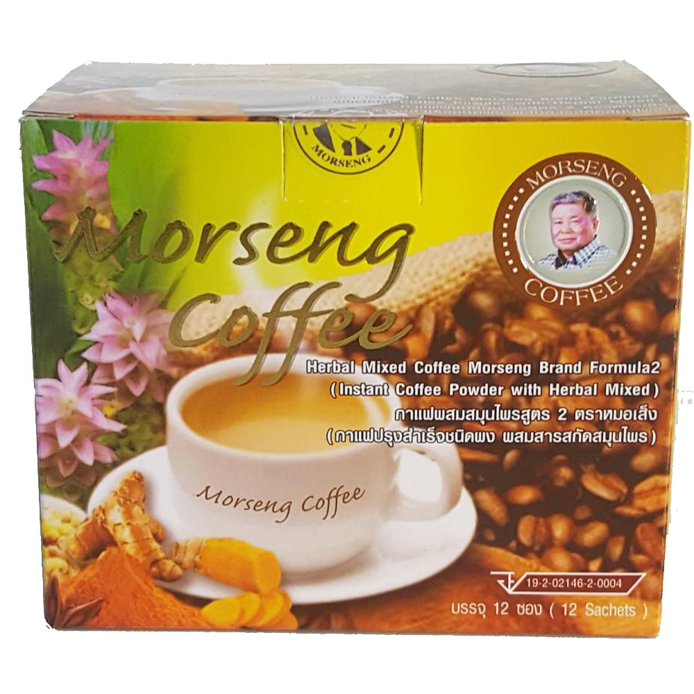 หมอเส็ง กาแฟผสมสมุนไพรสูตร 2 ตราหมอเส็ง กล่องเล็ก 12 ซอง ทอง น้ำตาล 12 ซอง