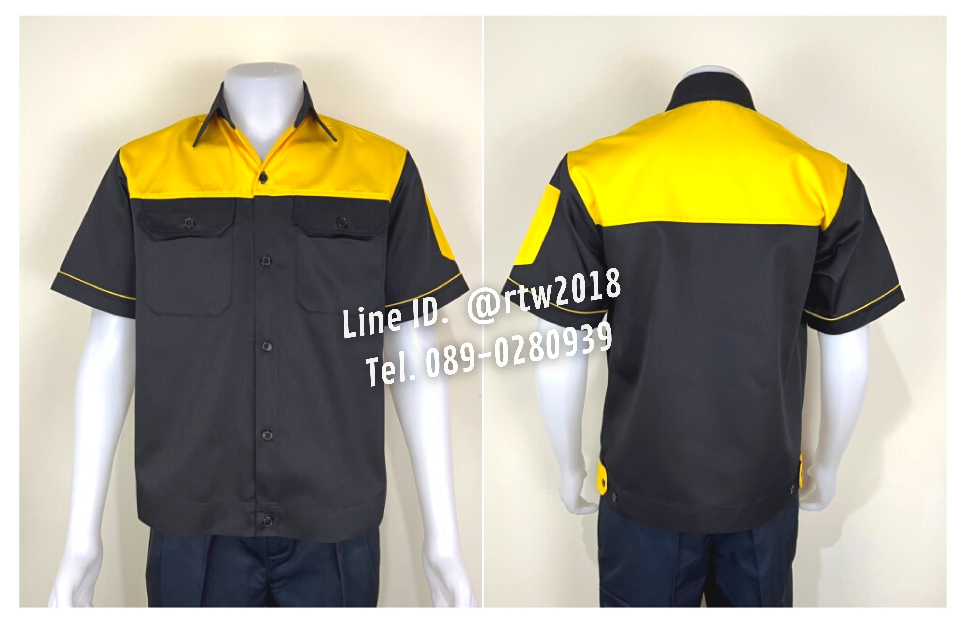 รหัส A24.4 : เสื้อช่างแขนสั้นผ้าคอมทวิวดำอกเหลือง