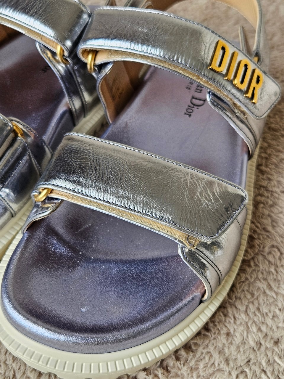 Dior Dioract Silver Leather Sandals